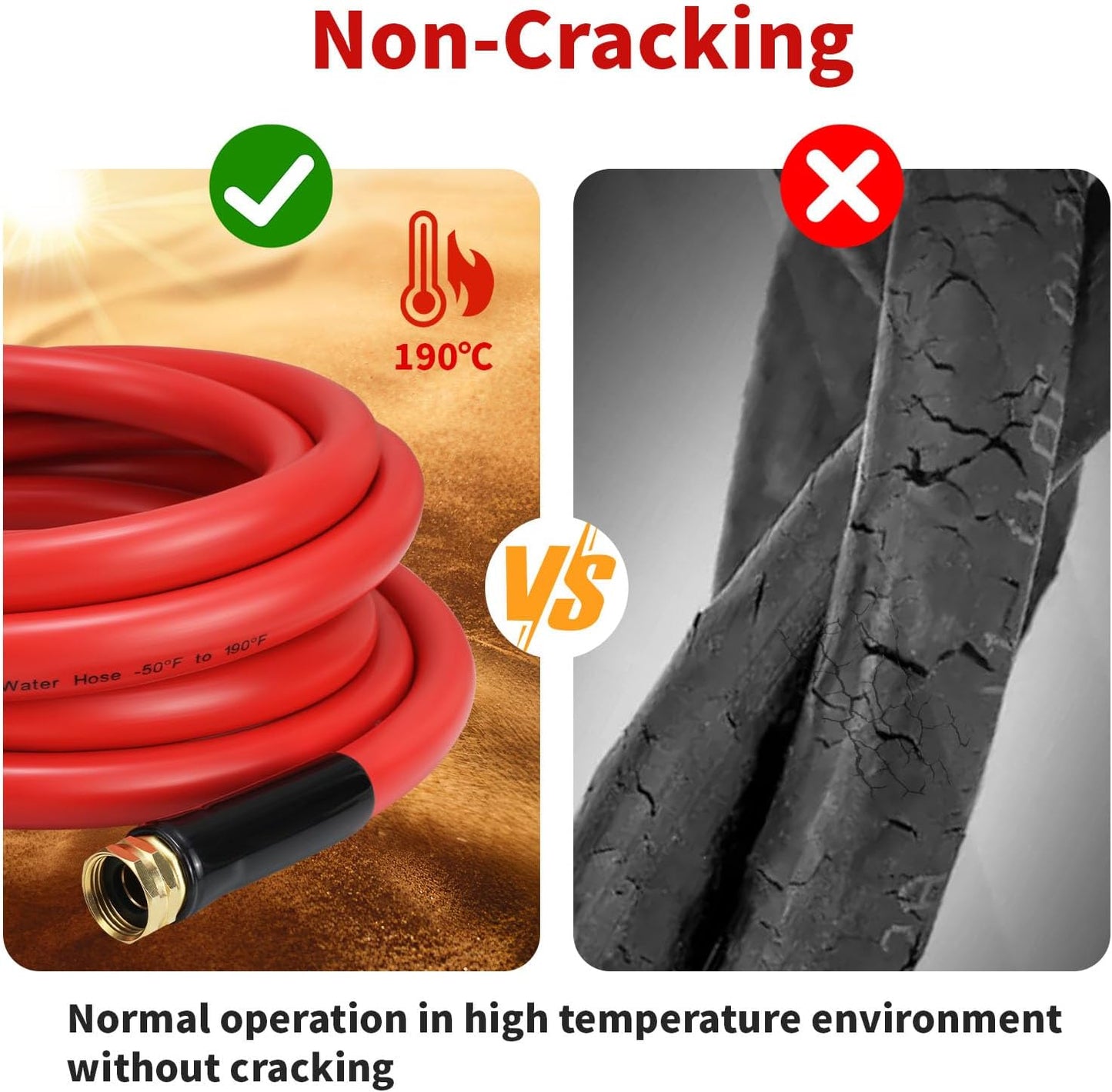 Garden Hose 75 ft x 5/8” Hot Water Hose,-50°F to 190°F, Burst 600Psi Flexible & Lightweight Upgraded Rubber Hoses,3/4” Solid Fittings for All-weather Outdoor Lawn & Garden