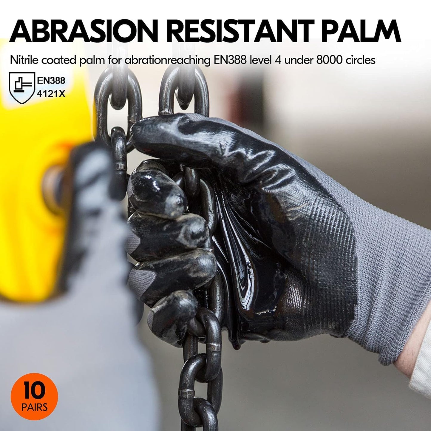 Vgo... 10-Pairs Safety Work Gloves, Gardening Gloves, Non-slip Nitrile coating, Dipping Gloves (Size L, Gray, NT2110)