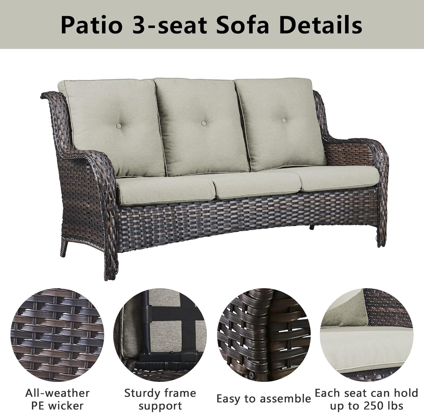 Wicker Patio Furniture Sets - 13 Piece Outdoor Rattan Furniture Conversation Sets with 4 Swivel Rocker Chairs, 2 Rattan Sofas, Wicker Ottomans and Coffee Table, Brown/Beige