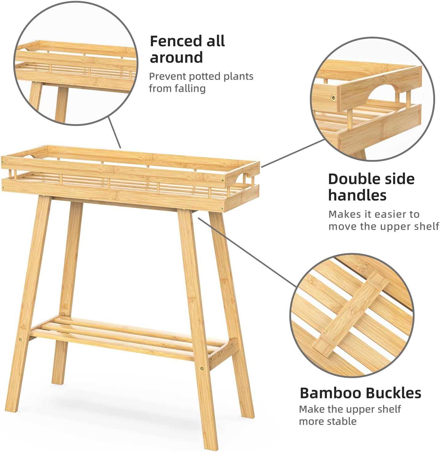 BAMBANG Bamboo Plant Stand Indoor, 2 Tier Small Plant Table, Tall Plant Stand for Indoor Plants, Window Sill Plant Shelf, Flower Pot Holder Plant Bench Plant Rack for Living Room, Natural