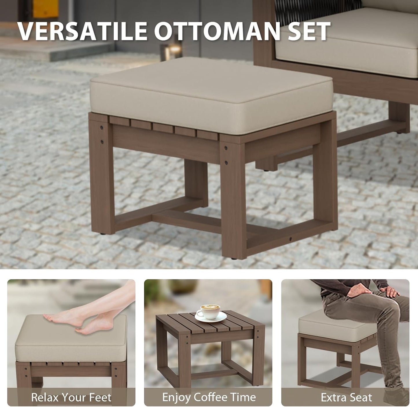 EAGLE PEAK Natural Wood Outdoor Patio Furniture, Cedar Furniture, Conversation Set, Outdoor Seating for Deck Patio Porch, Sofa, 2 Chairs & 2 Ottomans, 5 Pieces, Brown/Beige