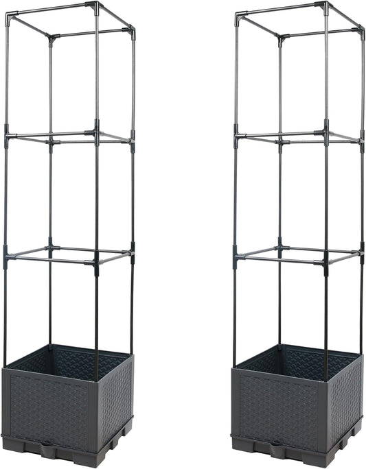 Sunnyglade 2 Pcs Raised Garden Bed Planter Box with Trellis, 44” Tomato Trellis Planter for Various Vine Climbing Plants Vegetables Detachable Frame for Outdoor Indoor Terrace