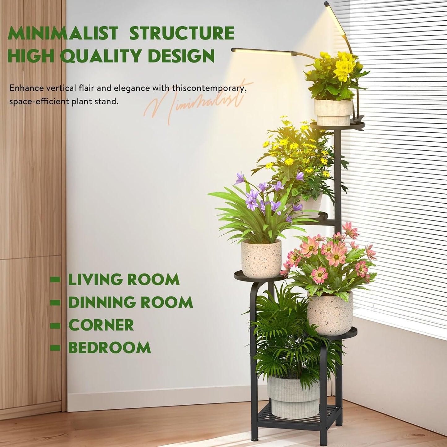 TOSKING 48" Tall Plant Stand with Grow Lights - 5-Tier Corner Plant Shelf with LED Full Spectrum Lights with Dimmer & Timer, Multi-Functional Corner Plant Stand for Home, Office, Balcony (Grow Light 5 Tier-Black)