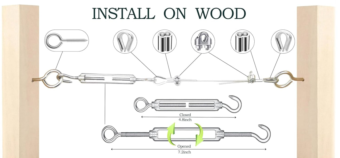 1/8" Wire Rope,100FT 304 Stinless Steel Cable with M5 Turnbuckle-Gardening,Aircraft,Picture Hanging, Clothesline Wire