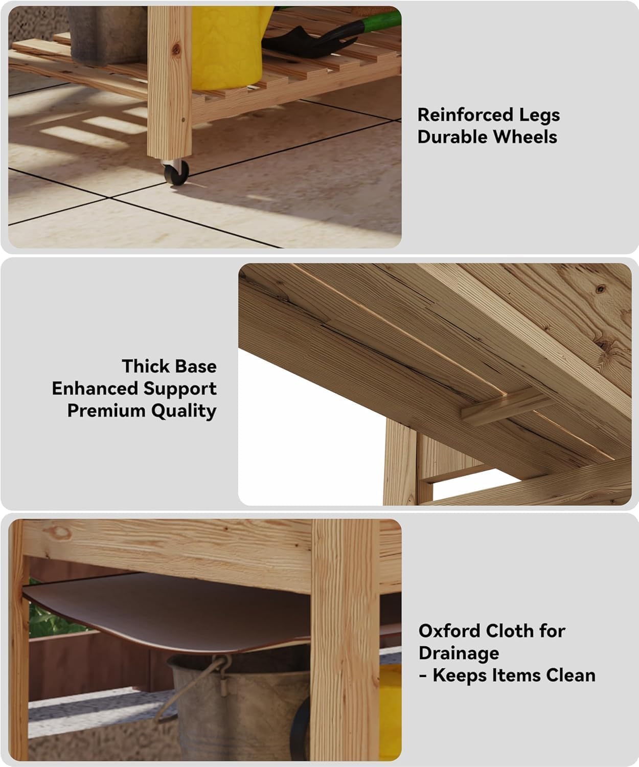 Raised Garden Bed with Legs and Wheels, Wooden Raised Planter Box with Storage Shelf, Protective Liner, Mobile Elevated Wood Planter for Backyard, Patio, Balcony Natural, 48"×24"×30"