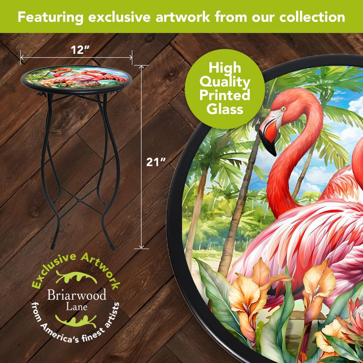 Briarwood Lane Flamingo Pair Cast Iron/Glass Plant Stand