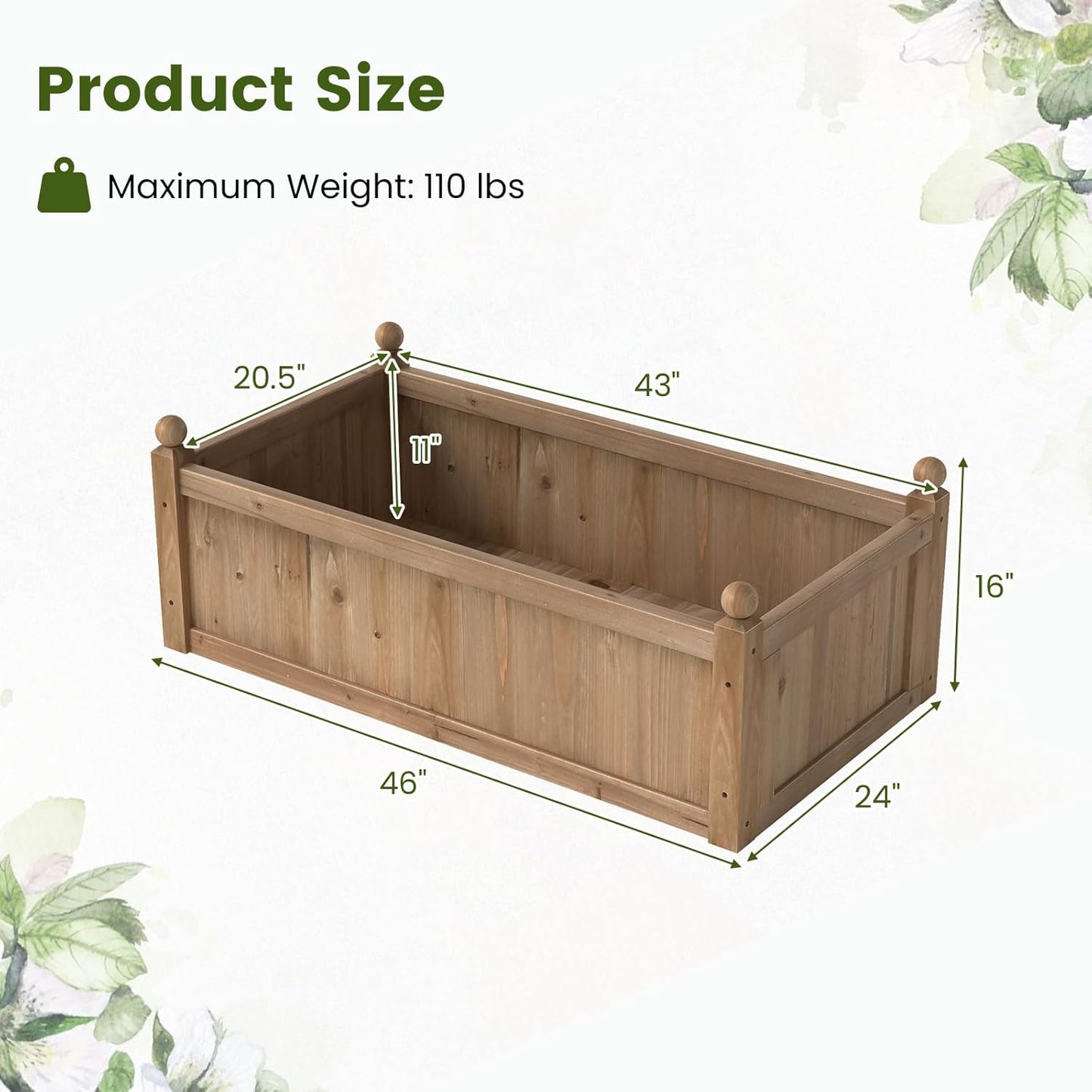 Giantex Wood Raised Garden Bed, 46"x24"x16" Rectangular Planter Box w/Drainage Holes for Growing Vegetables, Flowers, Herbs, Fruits, Easy Assembly, Outdoor Planting Bed for Backyard, Garden, Lawn