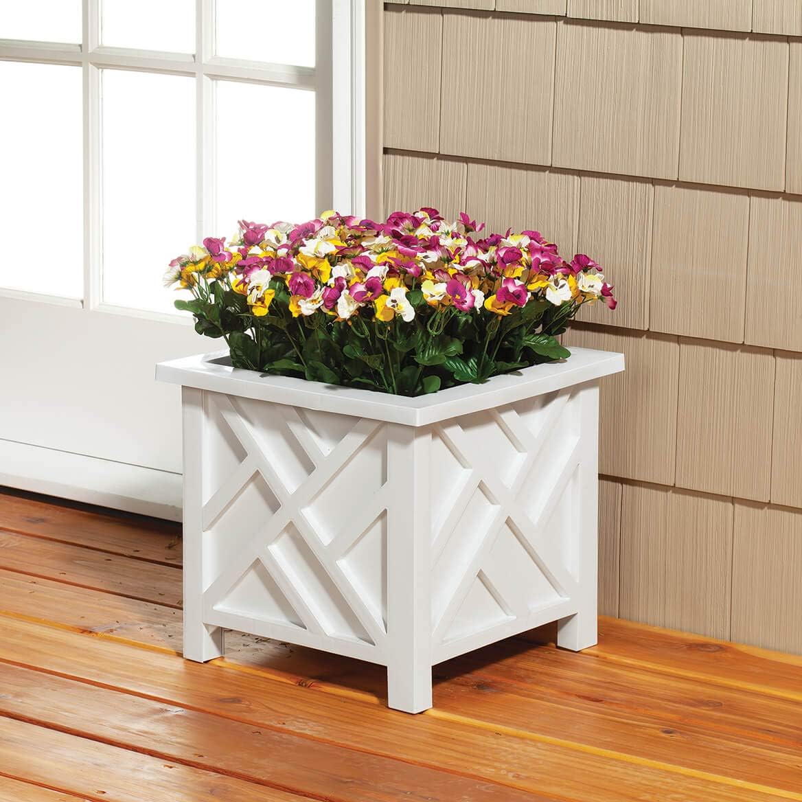 Miles Kimball Set of 2 Chippendale Planter Boxes, White – Outdoor Flower Holder for Garden, Patio and Lawn – 14 ¾” sq. x 13 ¼ H Overall
