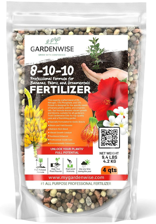 Elite 8-10-10 Professional Fertilizer for Banana, Flowering, and Fruit Trees, Ornamentals - Boosts Flowering & Fruiting - for Indoor & Outdoor Plants (4 QUARTS)