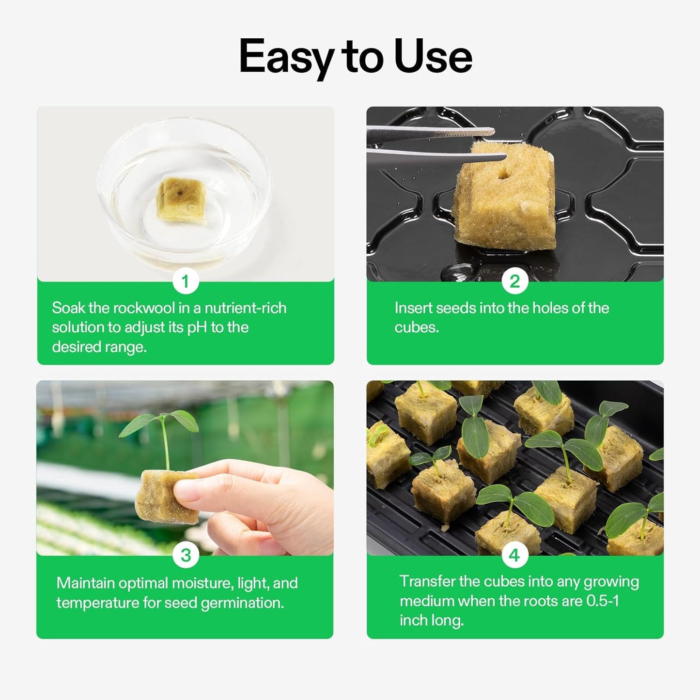 VIVOSUN 1.6 Inch Rockwool Cubes, Grow Cubes for Hydroponics, Cuttings, Cloning, Plant Propagation, Seed Startling, 8 Sheets 224 Plugs