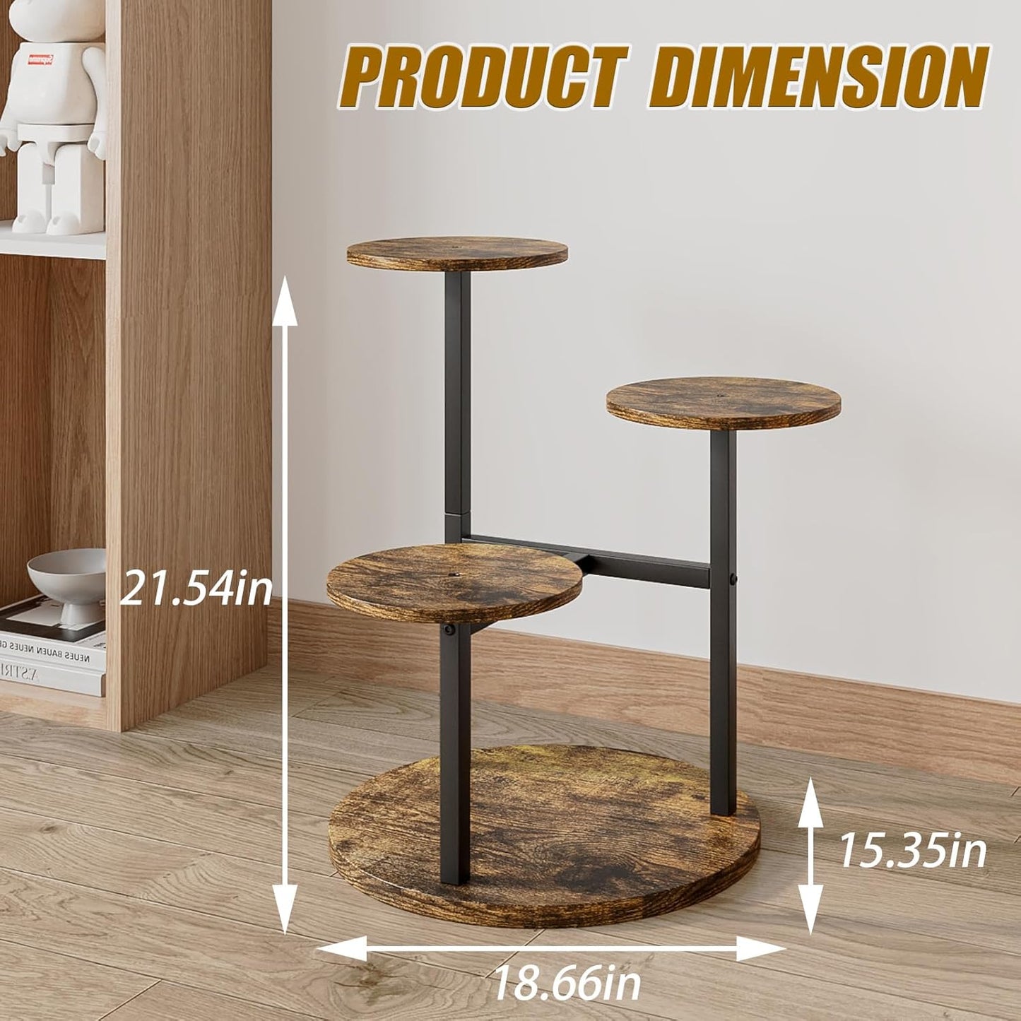 Plant Stand Indoor 4 Tier 5 Potted Multiple Flower Pot Holder for Patio Garden Balcony Living Room Corner (4 Tier Black+Rustic Brown)