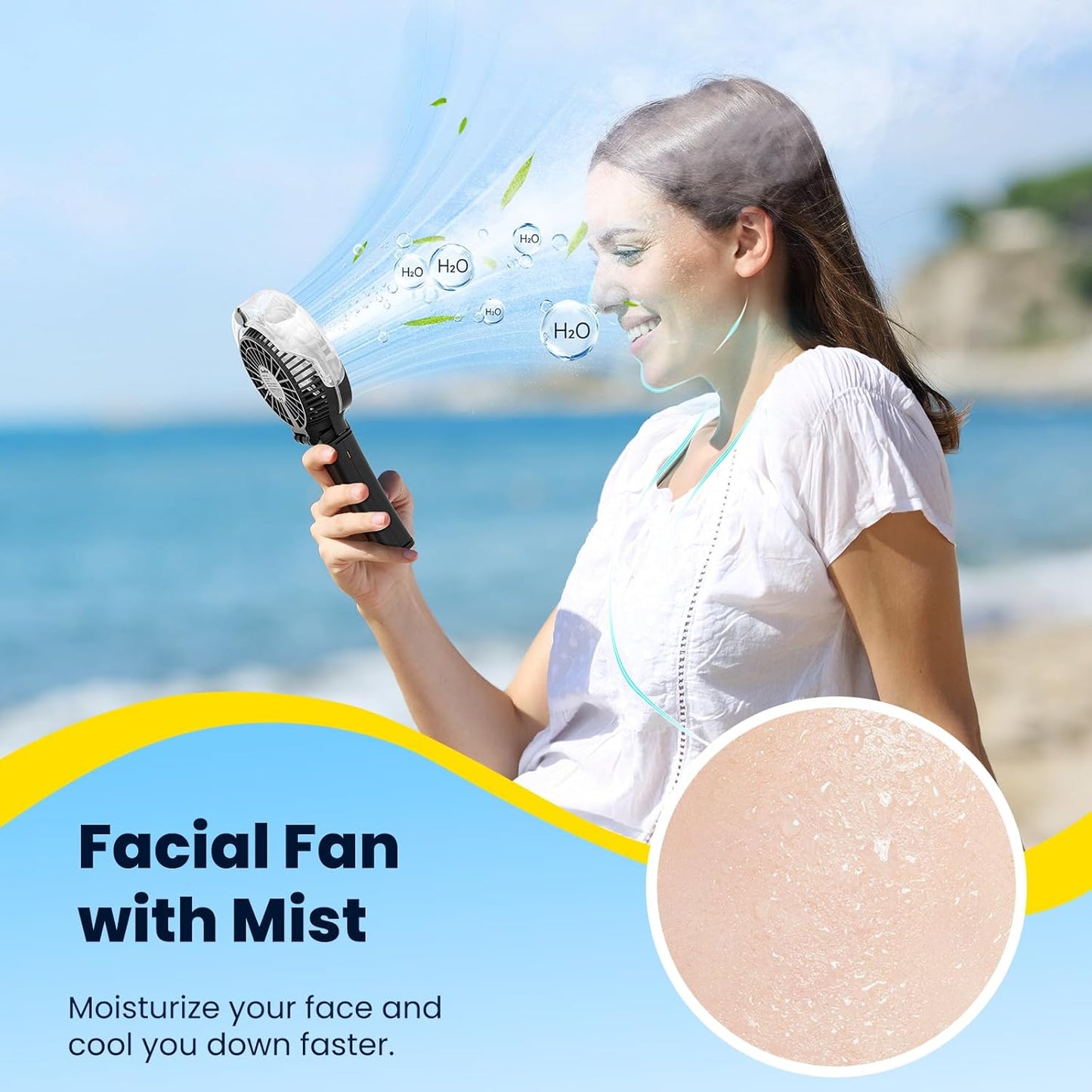 HandFan Upgraded Handheld Misting Fan, Portable Mister Fan, Personal Spray Water Mist Fans Rechargeable, Foldable Electric Mini Fans for Summer Beach Travel Makeup Concerts, Gifts for Women(Black)