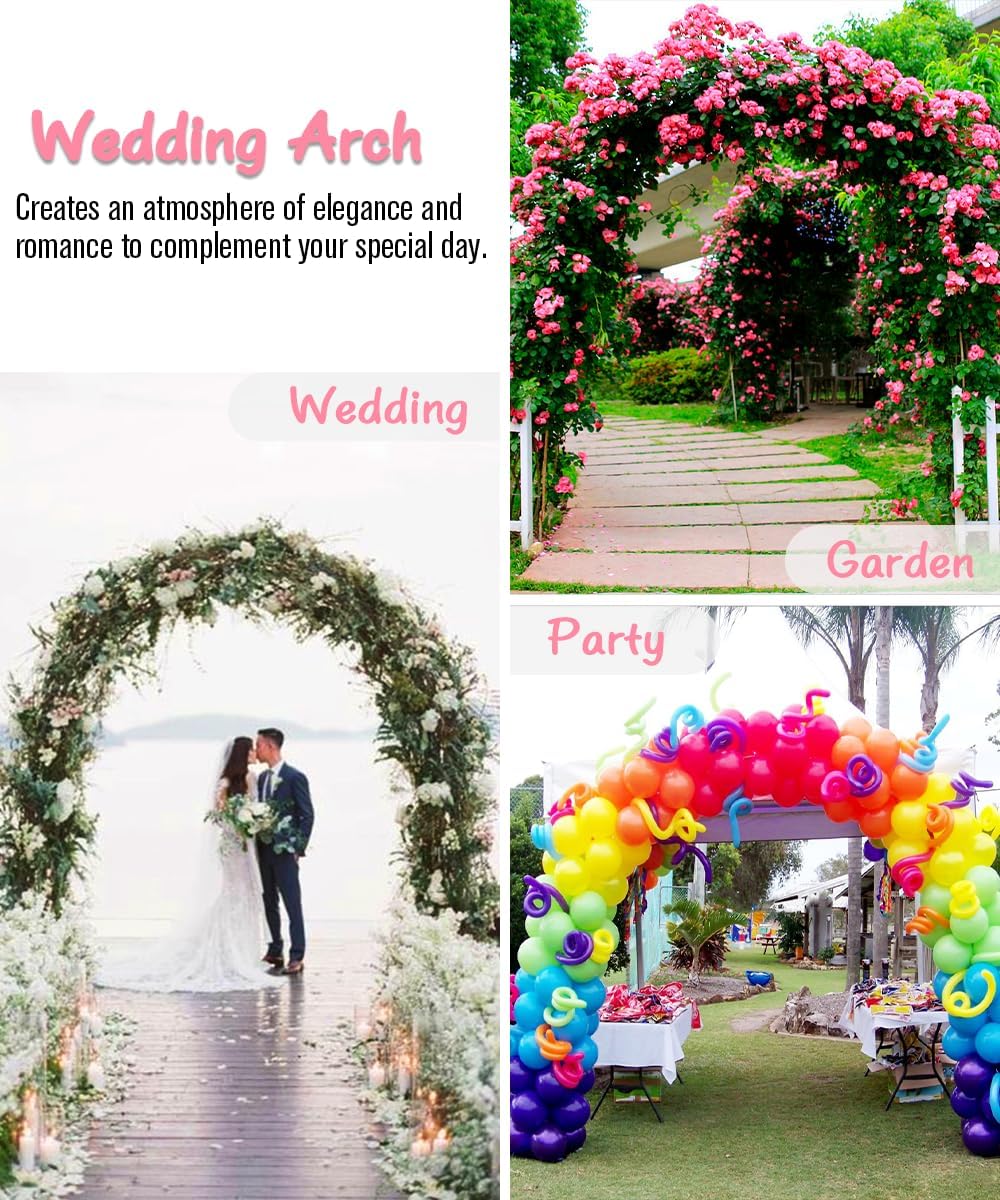 Queension Metal Arch Backdrop Stand 7Ft Wide 7.7Ft High, Wedding Arch Frame for Wedding Decorations, Balloon Arch Stand with Base for Ceremony, Outdoor Garden Arch Trellis for Climbing Plants, Black