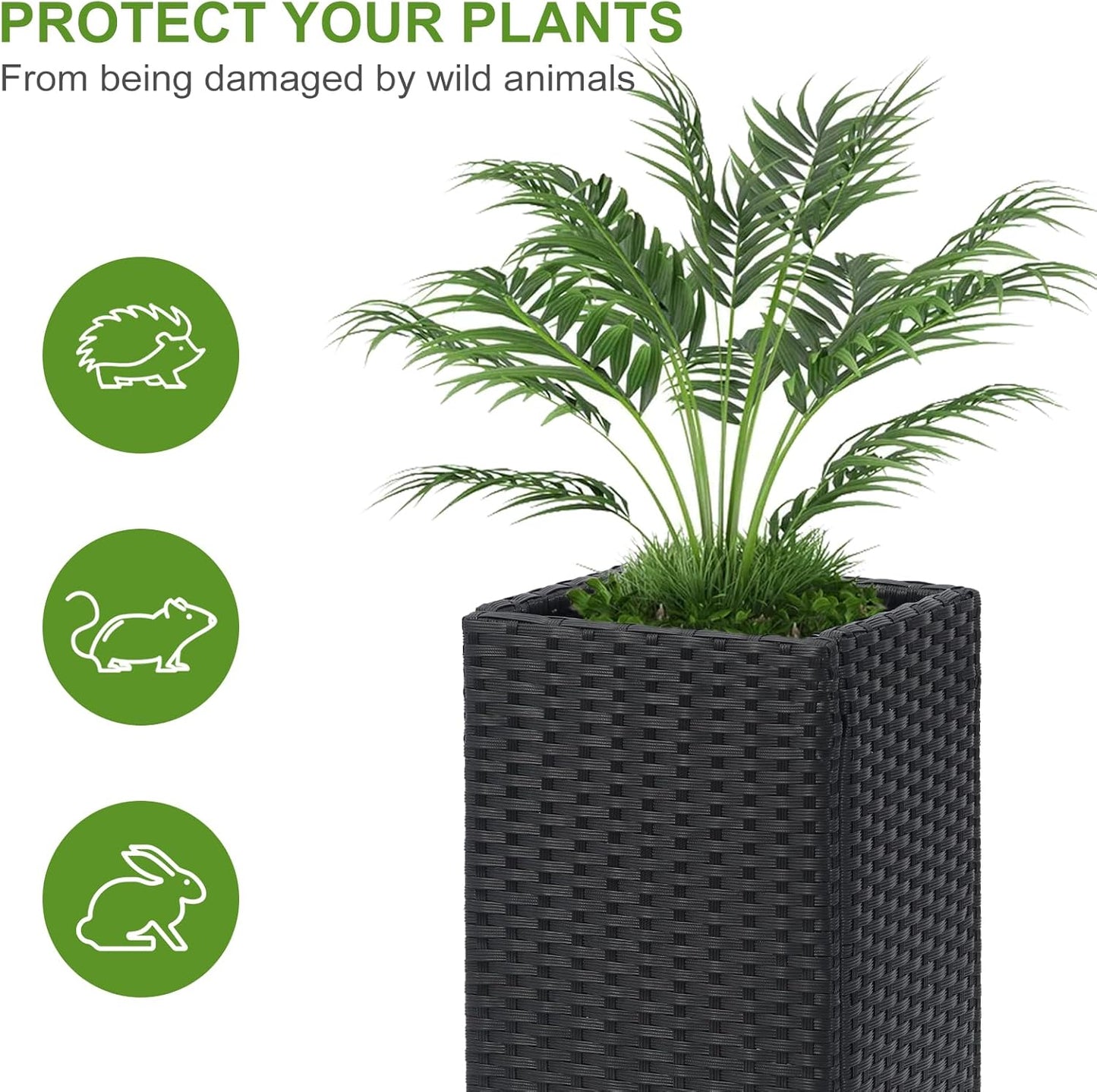LEWIS&WAYNE Set of 2 Tall Planters for Outdoor Plants Handmade 24'' Wicker Tall Square Planter Box with Removable Liners Modern Planter for Indoor Outdoor Garden Patio Front Porch - Black