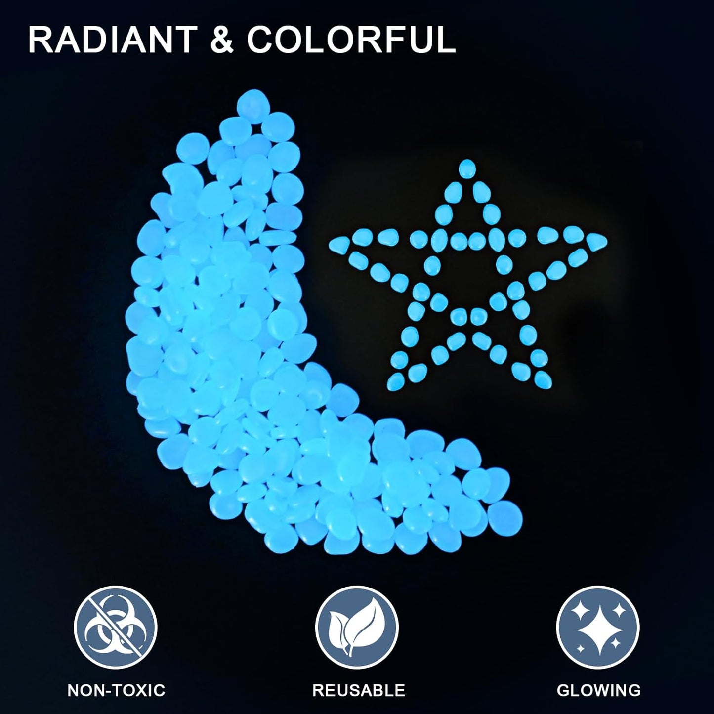 Oubest Glow in The Dark Rocks for Outdoor Landscaping Garden Stones, 0.8 Inch Blue Glow Pebbles Luminous Stones Decorative Rocks for Vases Pathway Walkway Yard Patio Fountain Driveway, 150PCS, Blue