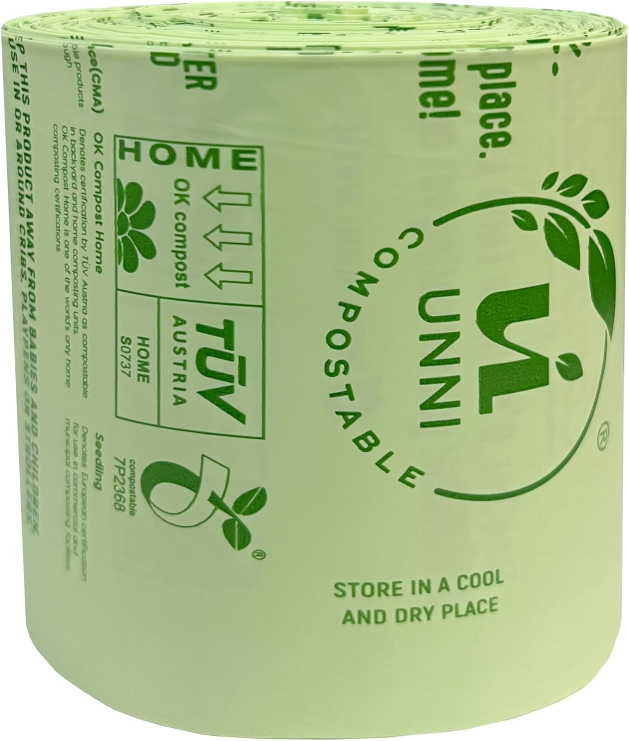 UNNI Compostable Trash Bags, 3 Gallon / 11.35 Liter, 100 Count, Extra Thick 0.71 Mil Small Kitchen Food Scrap Bin Liners, Certified by BPI, CMA & OK compost HOME, Meets the ASTM D6400 Standard