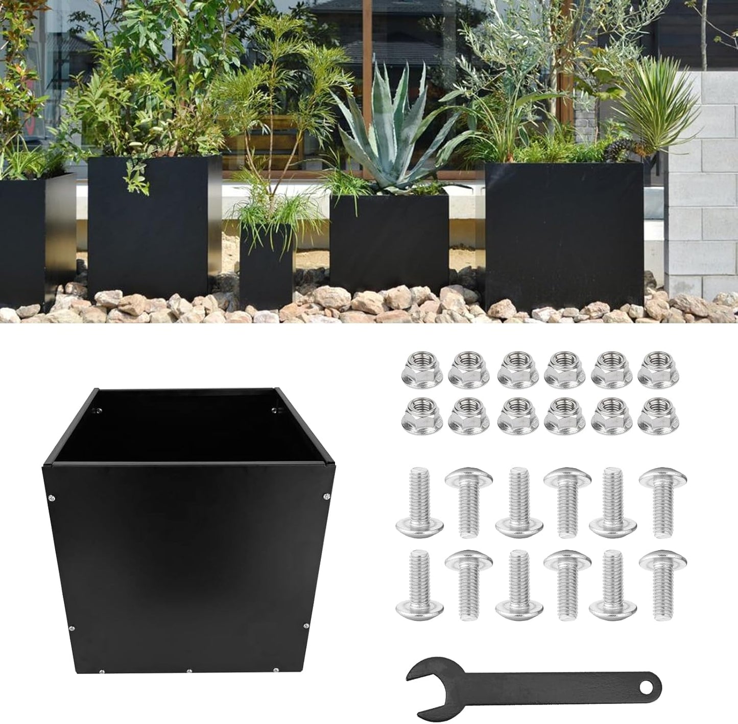 Heavy Duty Steel Planter Box (16"x16"x16"),Square Tall Planter Modern Detached for Indoor & Outdoor Planters Cube,Black Flower Plant Pot for Commercial Residential for Patio Deck & Backyard