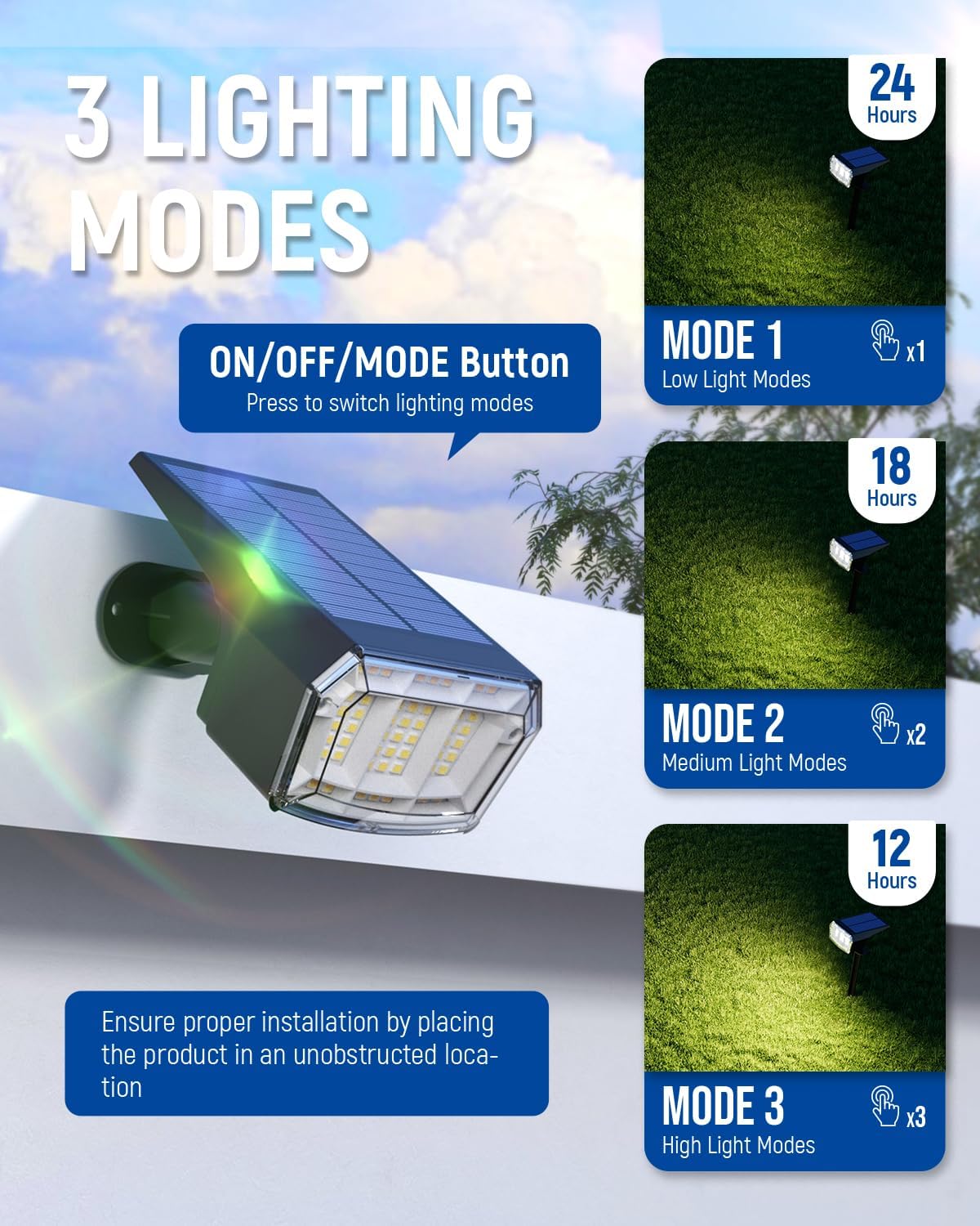 Solar spotlights Outdoor 63 LED 3 Lighting Modes, IP65 Waterproof Lighten Yard Garden House Garage Pathway for Christmas Decorations-4 Pack