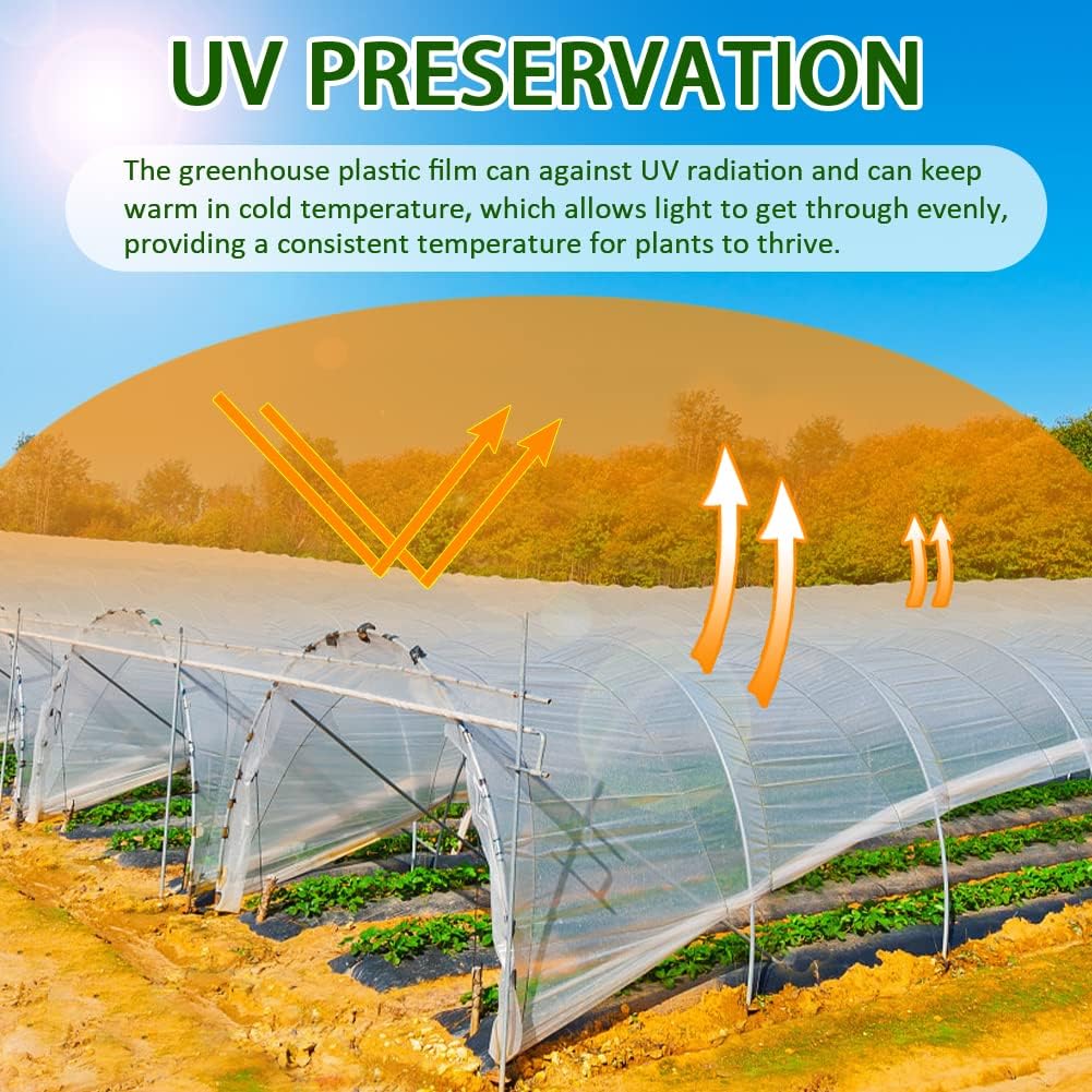 6 mil Greenhouse Plastic Film Sheeting Cover 25 x 40 Ft UV Resistant Clear Polyethylene Film Green House Hoop Farm Plastic Cover for Gardening, Farming, Agriculture