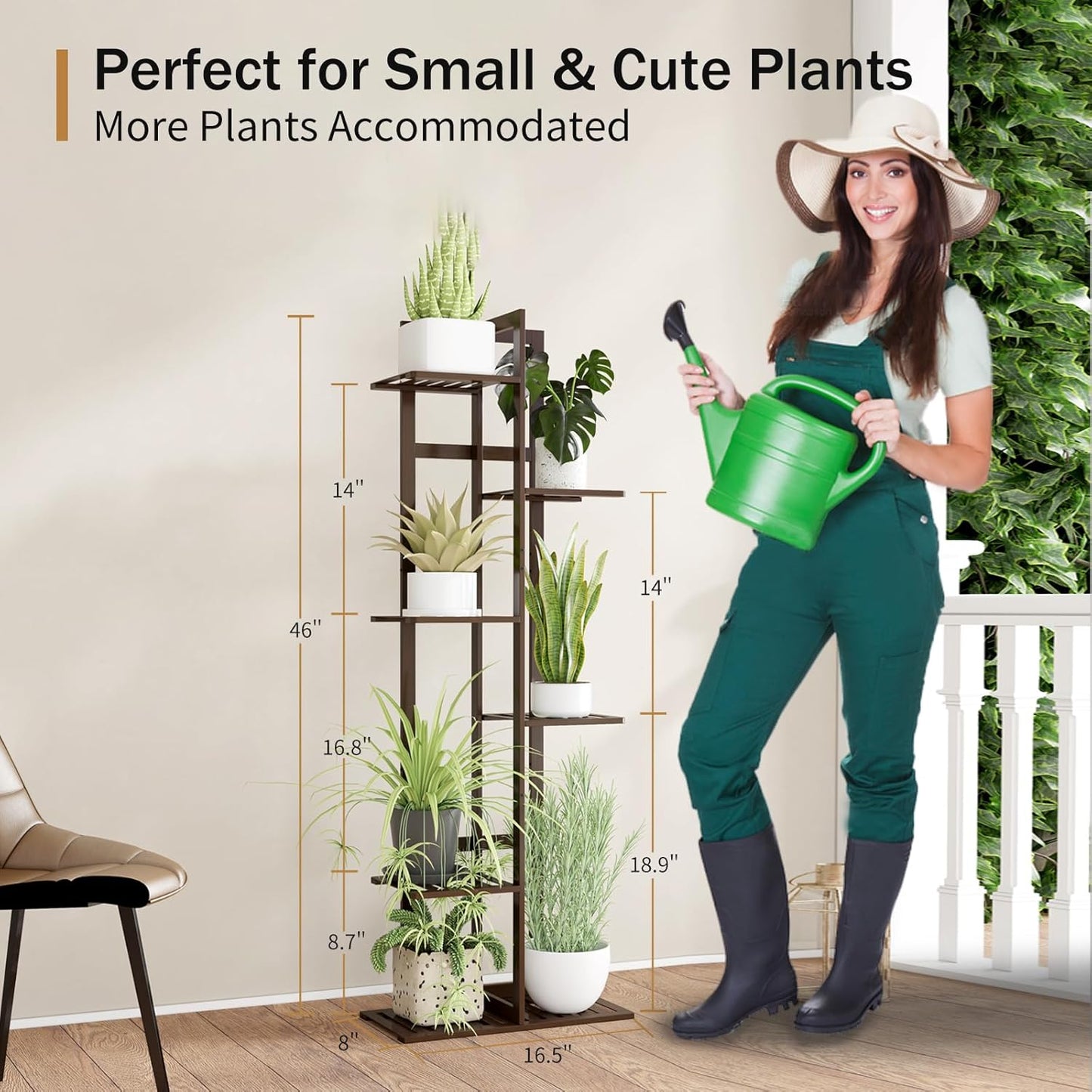 DolceLuna Plant Stand Indoor 6 Tier, Bamboo Plant Shelf Corner Display Rack, 46 Inch Tall Multiple Planter Pot Holder, Space-Saving Flower Stand for Living Room Balcony Garden Patio