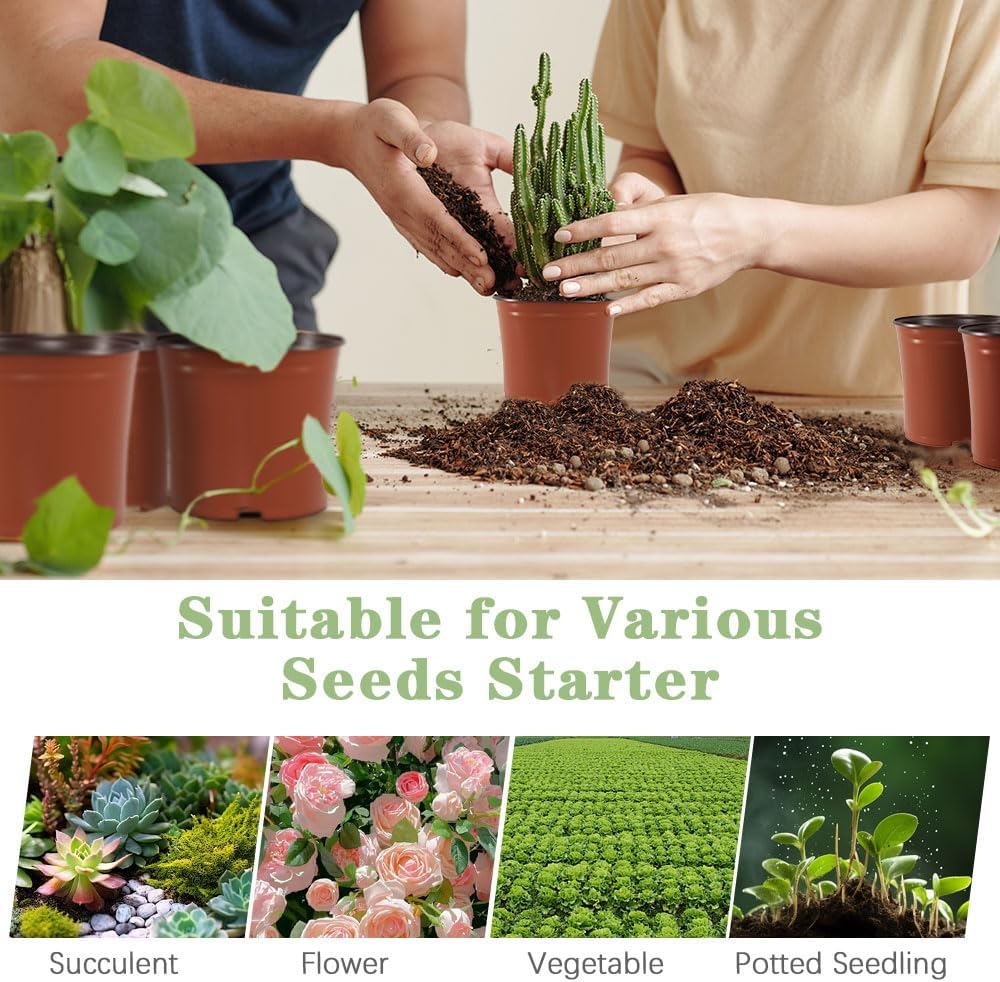 100 Pcs Plant Nursery Pots, 4 Inch Small Plant Seedling Pots with Labels Plastic Plant Flower Pots with Drainage Holes Indoor Outdoor for Succulent Cutting Transplanting