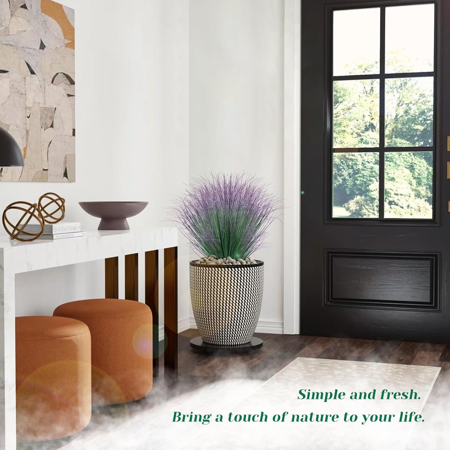 24Pcs Artificial Grass Plants, Faux Shrubs Wheat Grass, Artificial Tall Grass Fake Plants for Outdoor Decor,Artificial Greenery Stems Weed for Room Indoor Home Decor（Green Purple Tail）