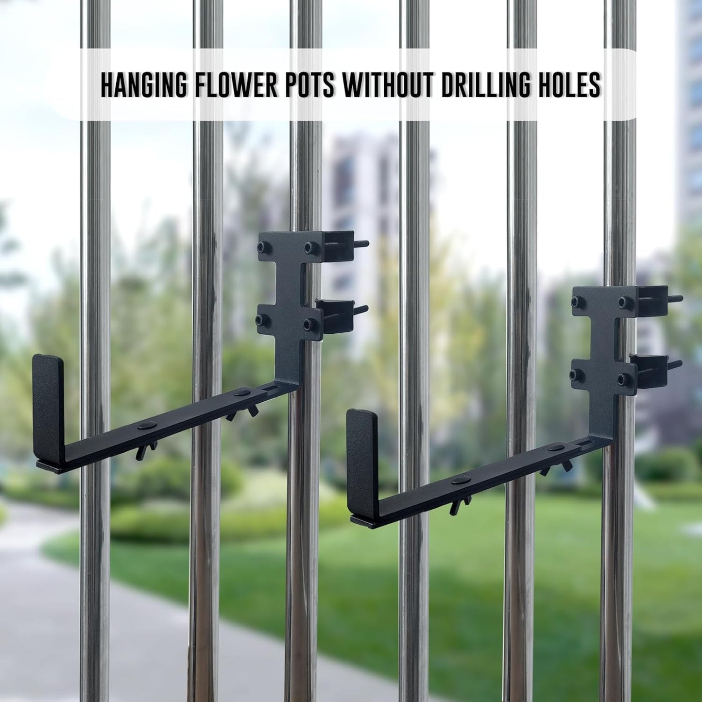 Planter Box Bracket, Flower Box Holder Circular and Square Railings Brackets,Adjustable Deck Railing Planter Box Holder for Patio Garden Fence Pergola Balcony (2 Pieces)