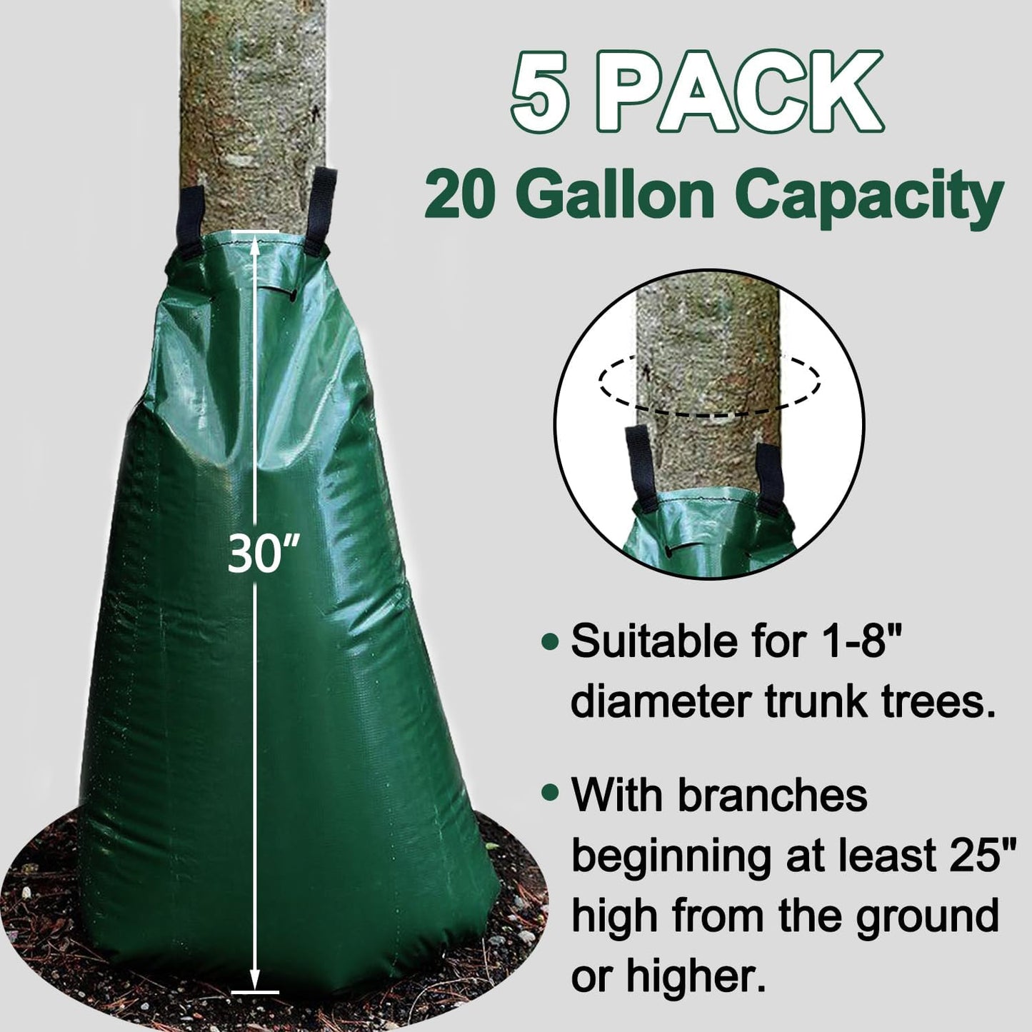 20 Gallon Tree Watering Bags, Reusable, Heavy Duty, Slow Release Water Bags for Trees, Premium PVC Tree Drip Irrigation Bags