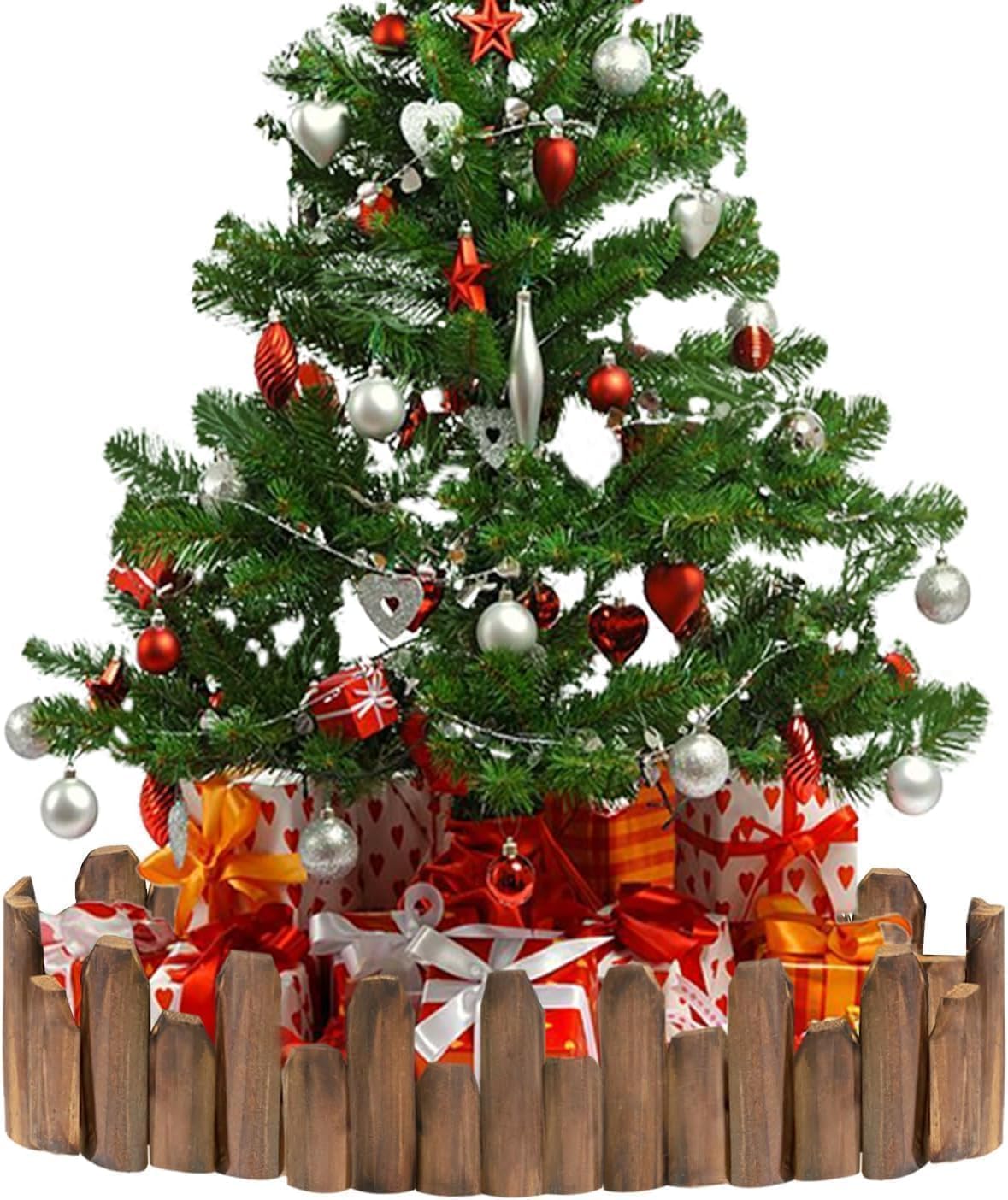 Wood Garden Edging for Landscaping – Staggered Half-Round Wooden Fence Border, Rustic Flower Bed Edging, Natural Pine, 7.9” x 4ft, Outdoor Garden Decor (6 Pack)