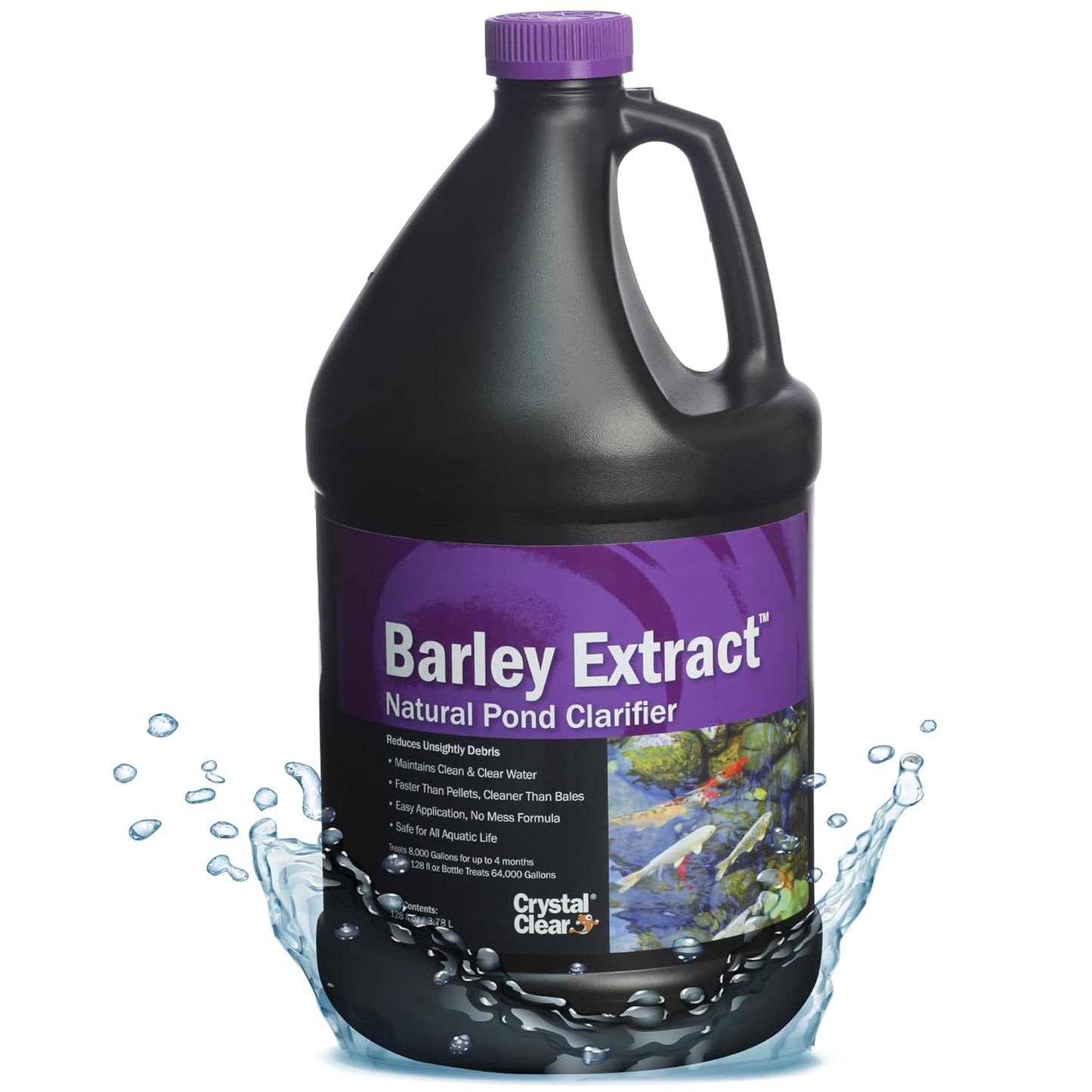 CrystalClear Barley Extract Water Garden & Fountain Clarifier, Natural Liquid Concentrate to Treat Cloudy Ponds, Koi Fish, Plant & Pet Safe, 1 Gallon