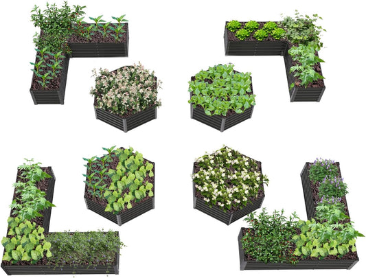 A ANLEOLIFE 8-Pack 70x60x18 in & 74x74x18 in Deep Root Galvanized Raised Garden Beds Outdoor for Planting Vegetables Flowers Herb, Quartz Grey