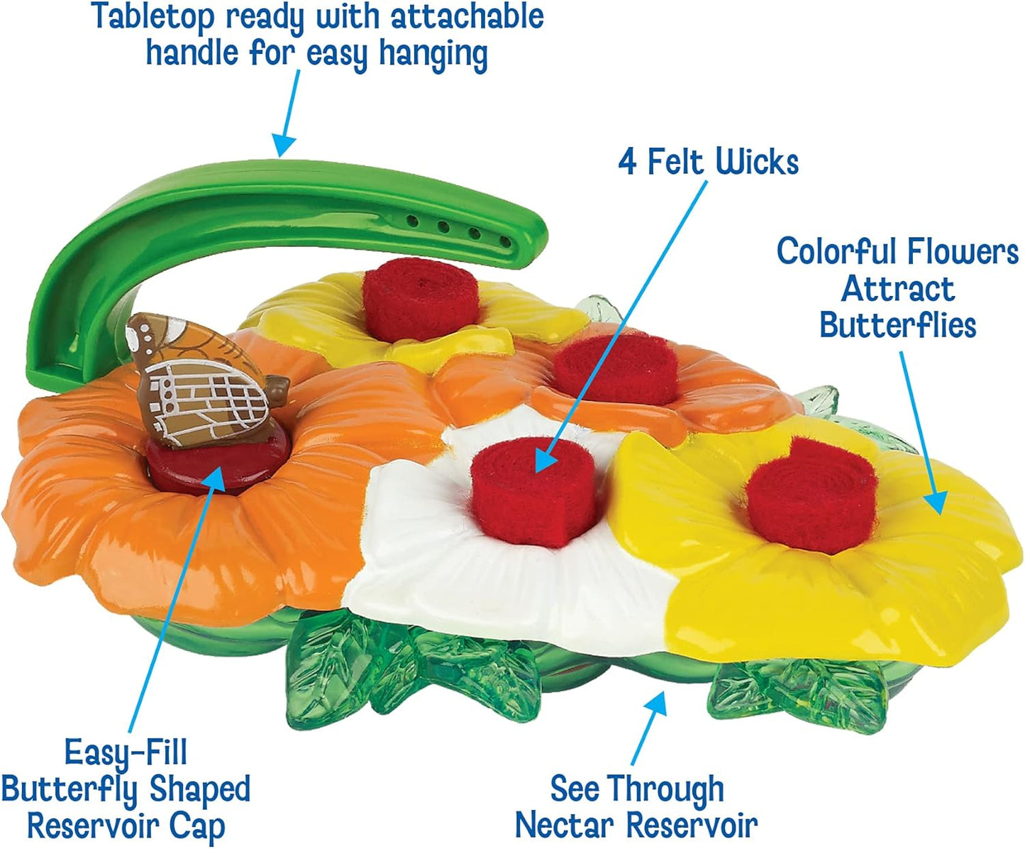Deluxe Butterfly Feeder (Set of 2) – Outdoor Feeder – 4 Nectar Feeding Stations – Colorful Flowers Attract Butterflies to Your Garden