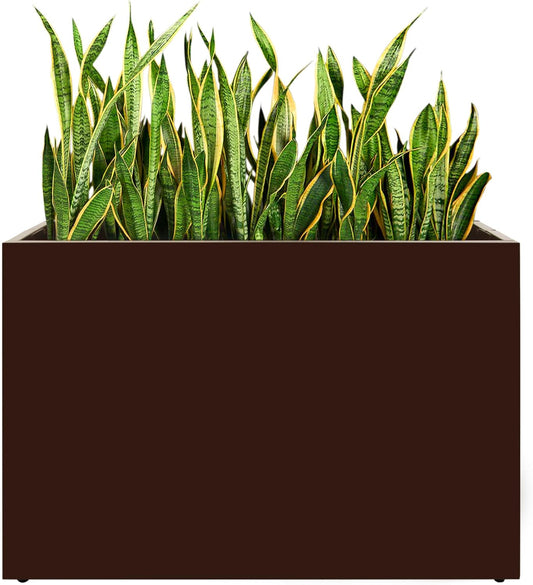 Metal Rectangular Planter, 35.5"x 10"x 28" Brown Planter Box for Outdoor, Easy Installation Galvanized Steel Planter with Drainage Holes, Outdoor Planter for Porch/Patio/Garden