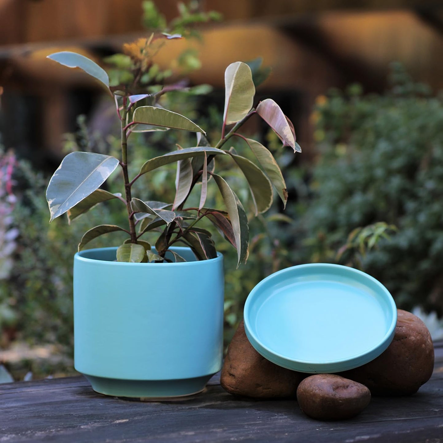 Ceramic Mid Modern Planter Pots with Detached Saucer - Indoor/Outdoor Plant Pots with Drainage Hole