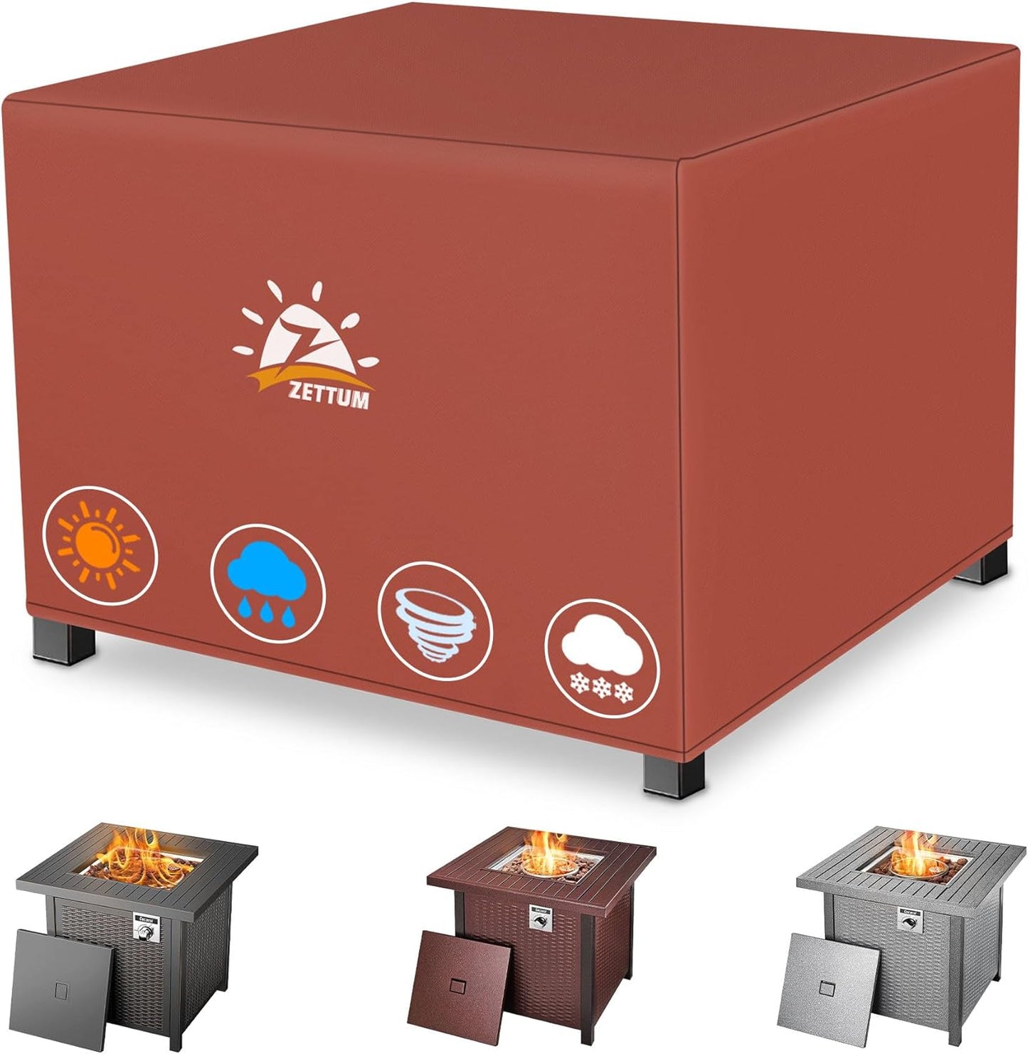 Fire Pit Cover Square 50 Inch - Outdoor Firepit Cover Heavy Duty & Waterproof, 600D Patio Fire Table Covers Large Gas Fire Pit Accessories Fade & Weather Resistant Brown - 50 x 50 x 24 Inch