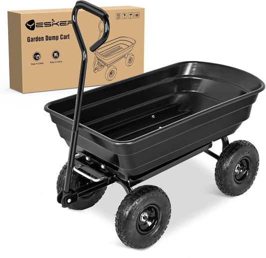 Yesker Garden Carts - 600lbs Dump Wagon with All Terrain Inflatable Wheels for Yard Lawn Farms Gardening - Heavy Duty Utility Outdoor Hauling Wheelbarrow
