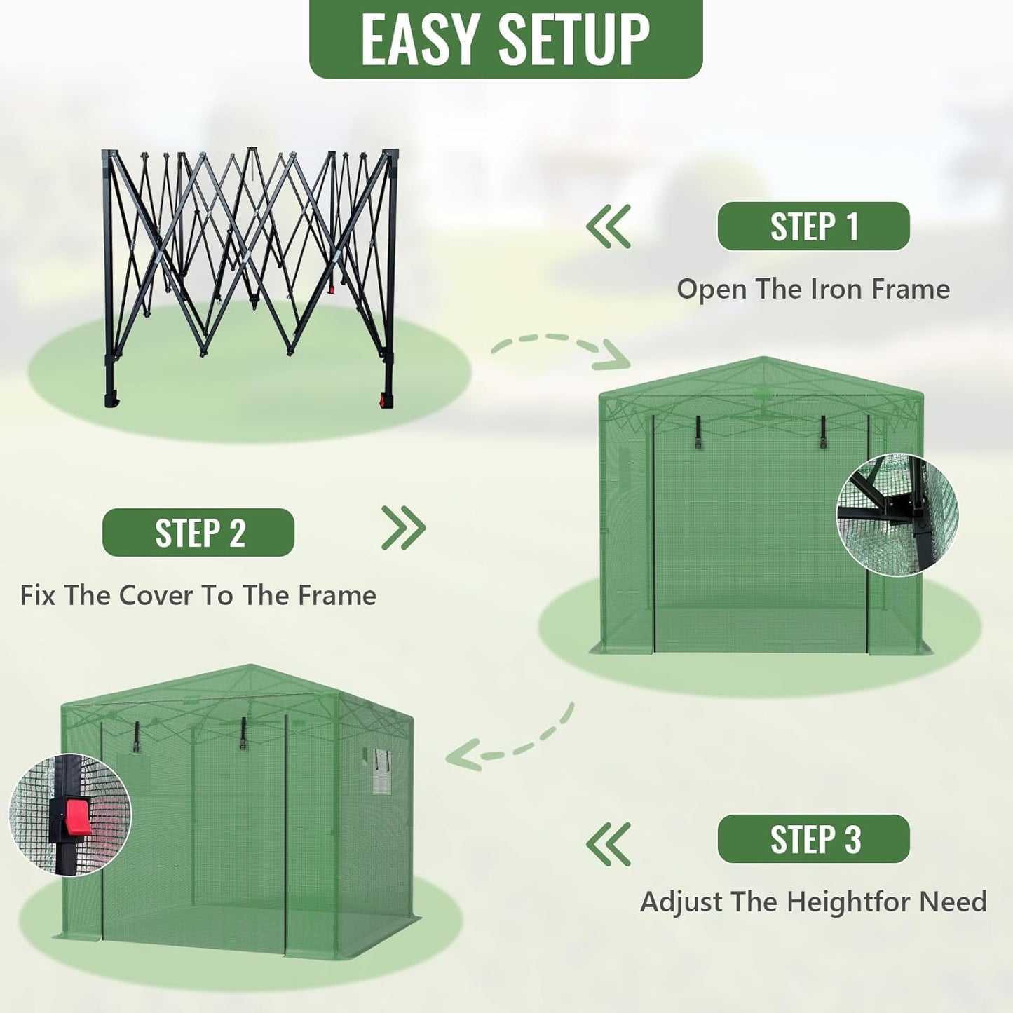 10X10 FT Pop Up Greenhouse,Greenhouse for Outdoors, Portable Walk-in Greenhouses with Roll-Up Zipper Door, PE Cover Greenhouses for Garden and Backyard, Easy Setup