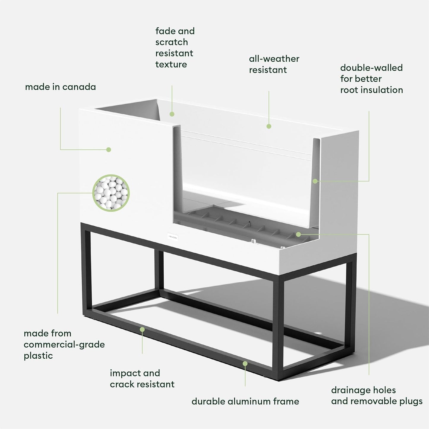Veradek Block Series Raised Long Box Planter for Patio & Garden | Durable All-Weather Use with Aluminum Stand | Modern Décor for Herbs, Flowers