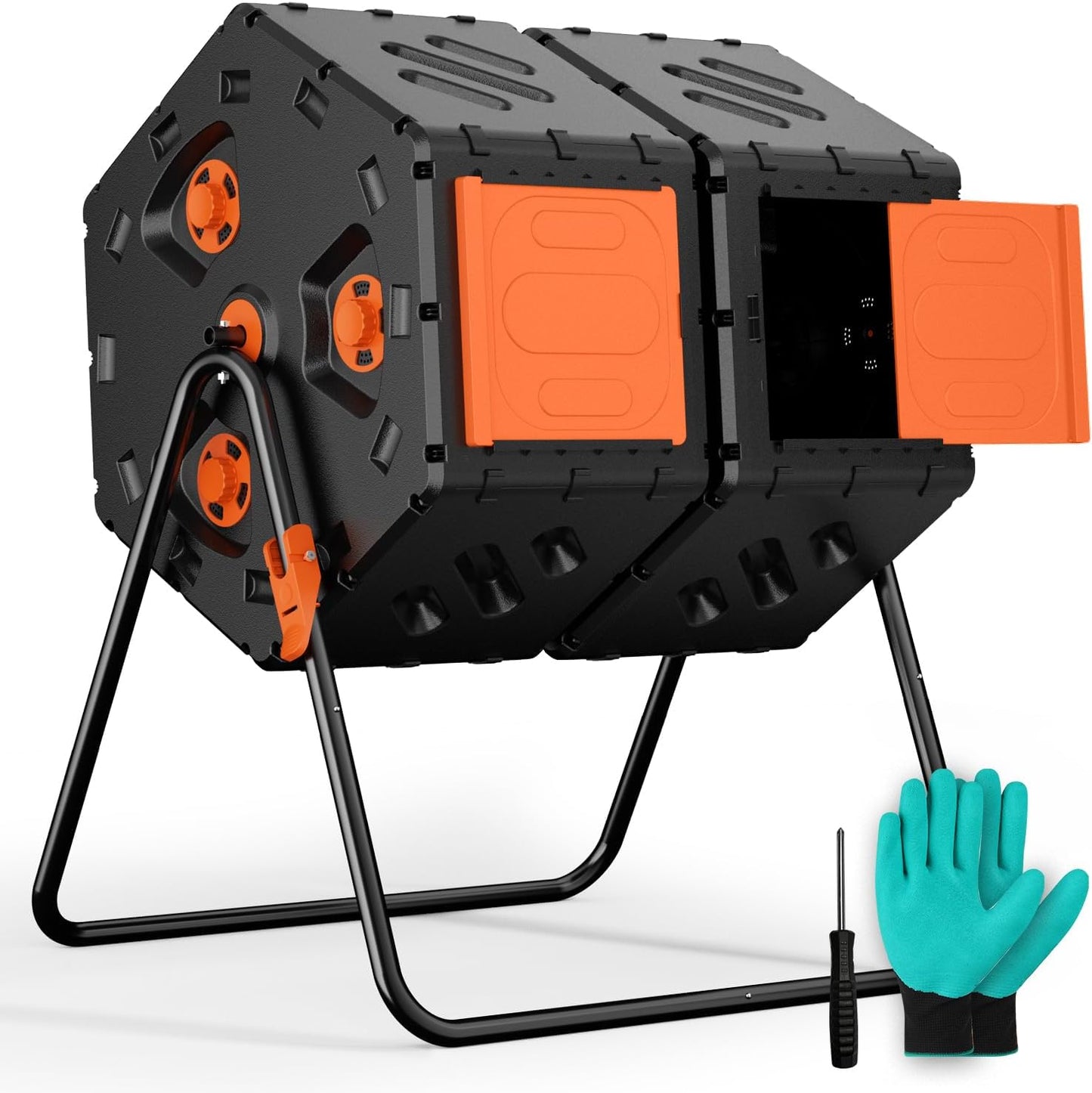 Compost Bin Outdoor 45 Gallon/170L, Fast Assemble Compost Tumbler, 360°Rotating Dual Chamber Large Composter for Outside, Garden, Backyard, and Yard