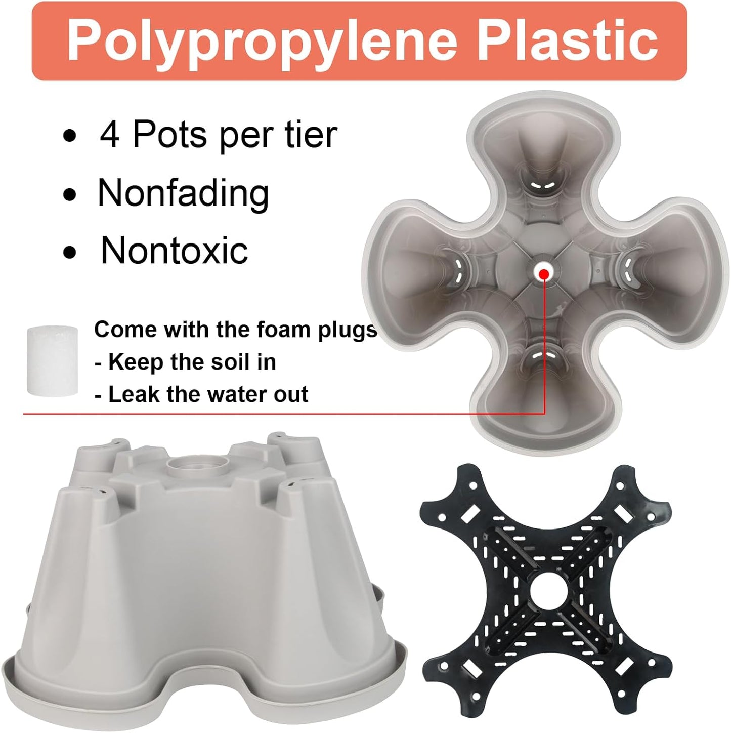 DUNCHATY Stackable Planter, Vertical Garden Planter with Wheels and Tools, Self Watering Strawberry Planter Indoor/Outdoor 5 Tier Herb Planter Pots for Growing Vegetables and Succulents,Gray