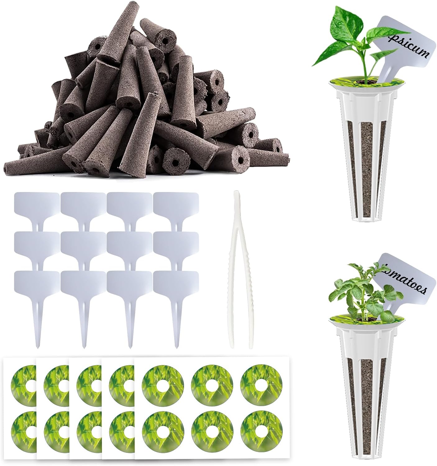 73 Pack Hydroponic Pods Supplies for Aerogarden Pods, Grow Sponges for Hydroponics, Seed Pods Kit with 30 Grow Sponges, 30 Pod Labels,12 Plant Labels, 1 Tweezer for Hydroponic Indoor Garden System