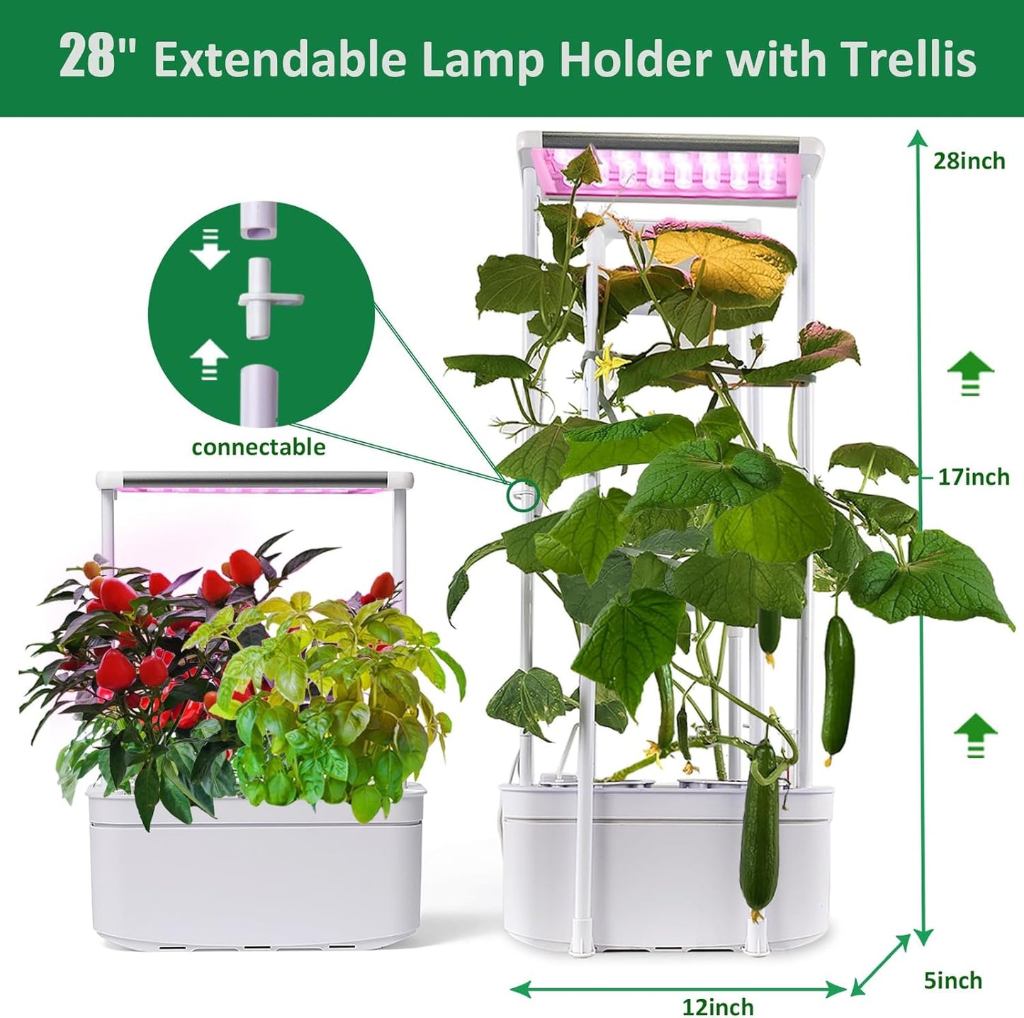 Hydroponics Growing System kit with Trellis,Smart Hydroponic Gardening System with LED Grow Light, Indoor Hydroponic Garden Herb Grow Kit for Short Tomato,Pepper,Cucumber (6200LC)