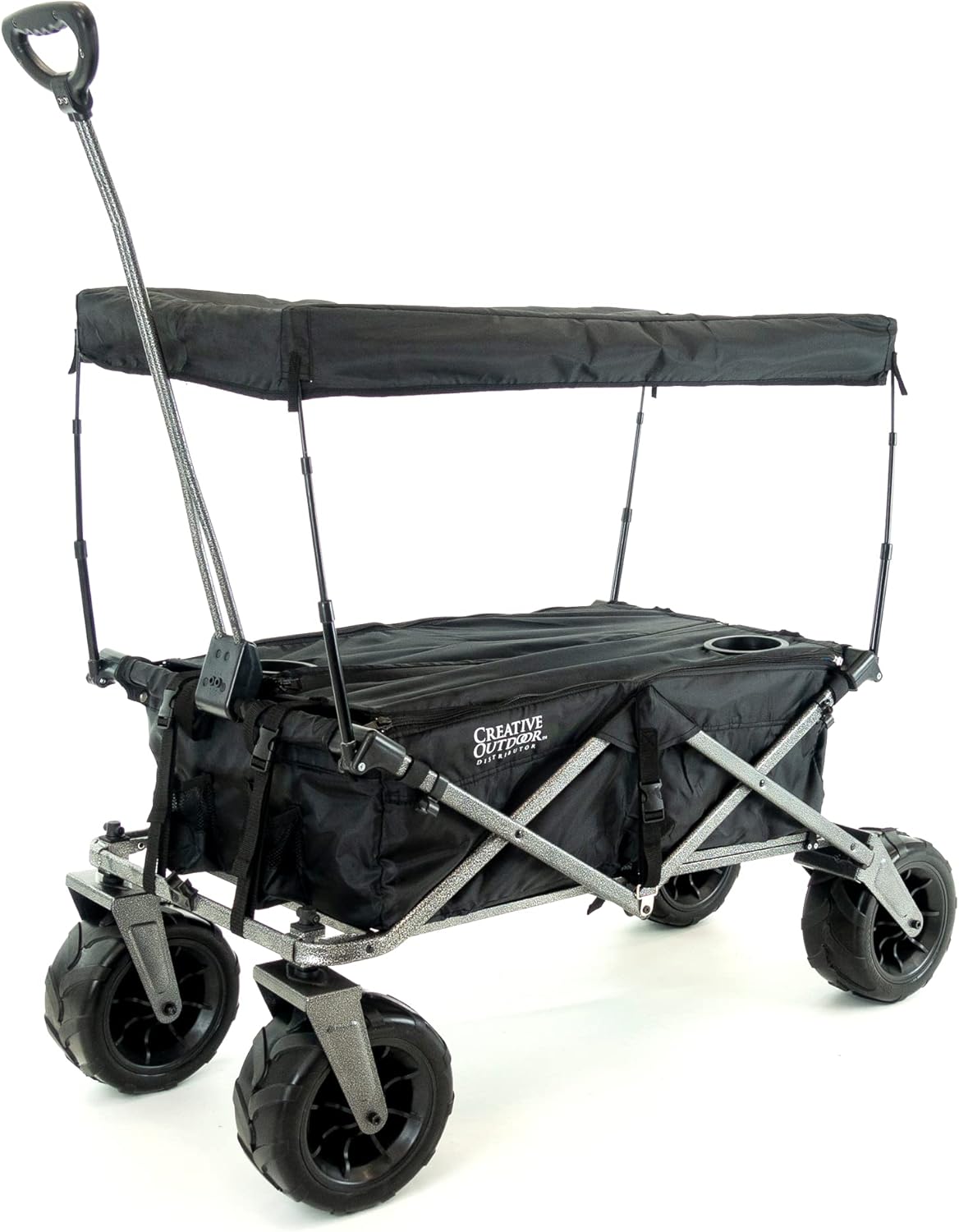 Creative Outdoor Push Pull Stroller Wagon, Beach Hauler XXL Deluxe with Canopy, Collapsible and Portable Heavy Duty Folding Cart, Supports up to 200lbs Weight Capacity, Giant 10" Wheels