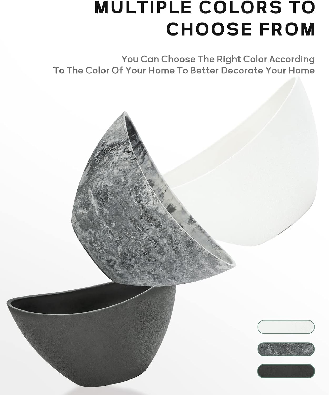 LaDoVita Plant Pots with Drainage Holes, 12 Inch Large Planters for Indoor Plants, Plastic Flower Pots Outdoor, 2 Pack, Marble Pattern Grey