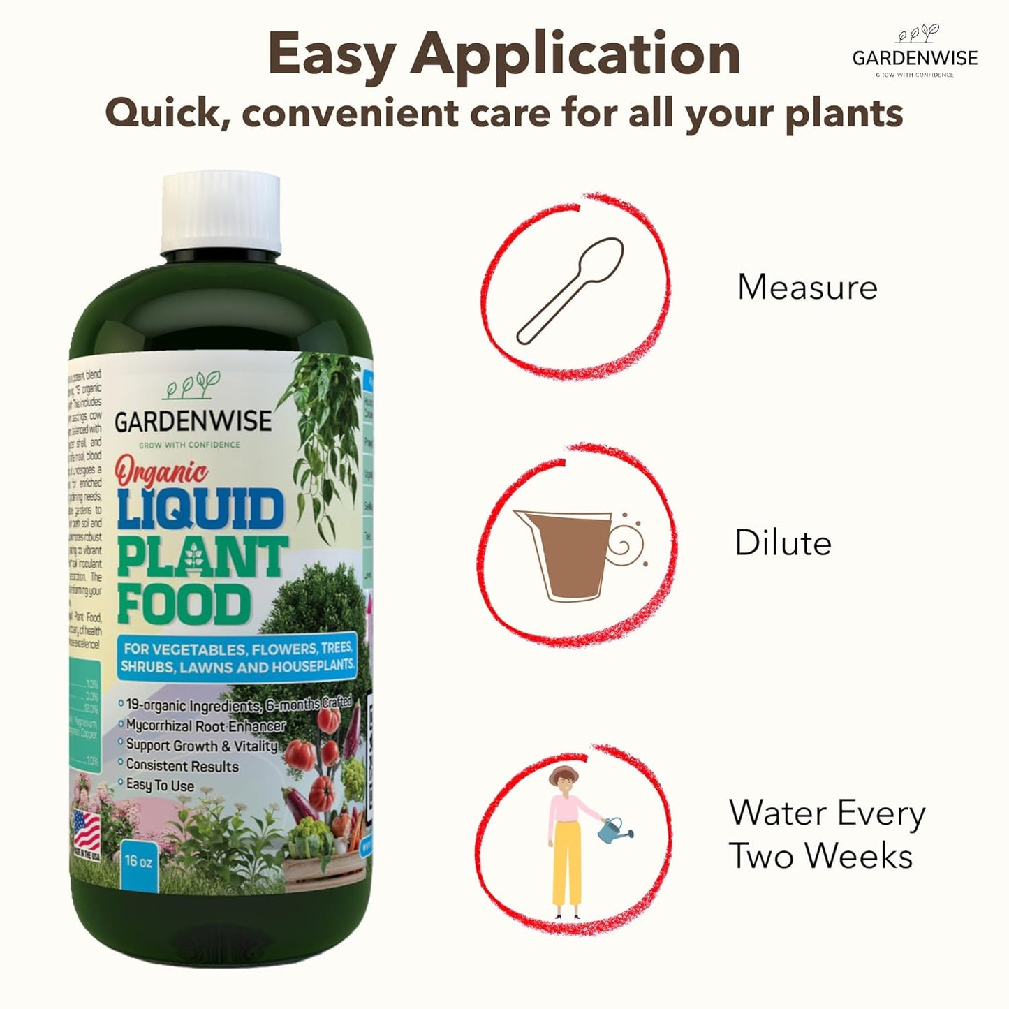 Organic Liquid Plant Food for Indoor Houseplants – All Purpose Fertilizer for Potted Plants, Vegetables, Succulents, Orchids, Roses – Miracle Growth with Mycorrhizae (8 oz)