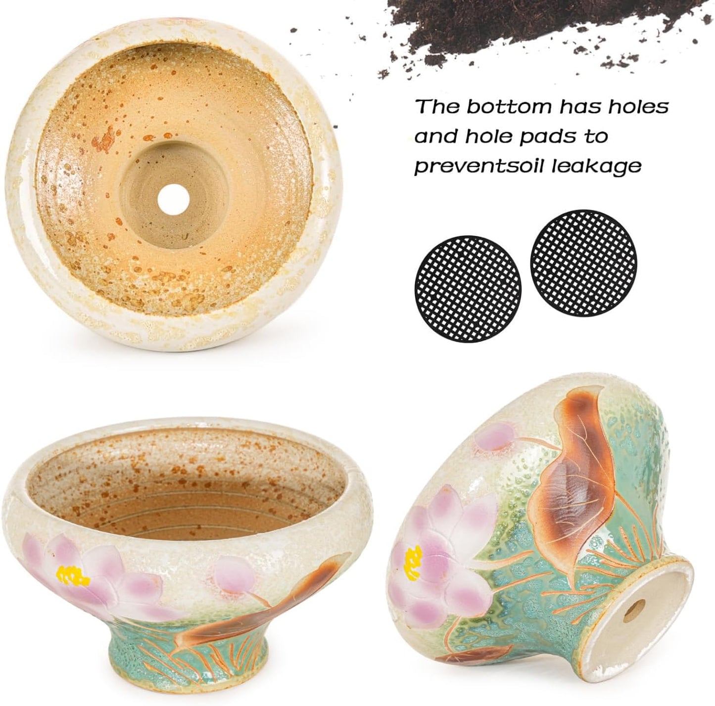 Sungmor 9.6 Inch Large Succulent Plant Pots, Pretty Hand Painted Ceramic Planter with Drainage, Indoor Outdoor Cactus Planter Bonsai Pot, Flower Pot for Indoor Plants Garden Windowsill Desktop Decor