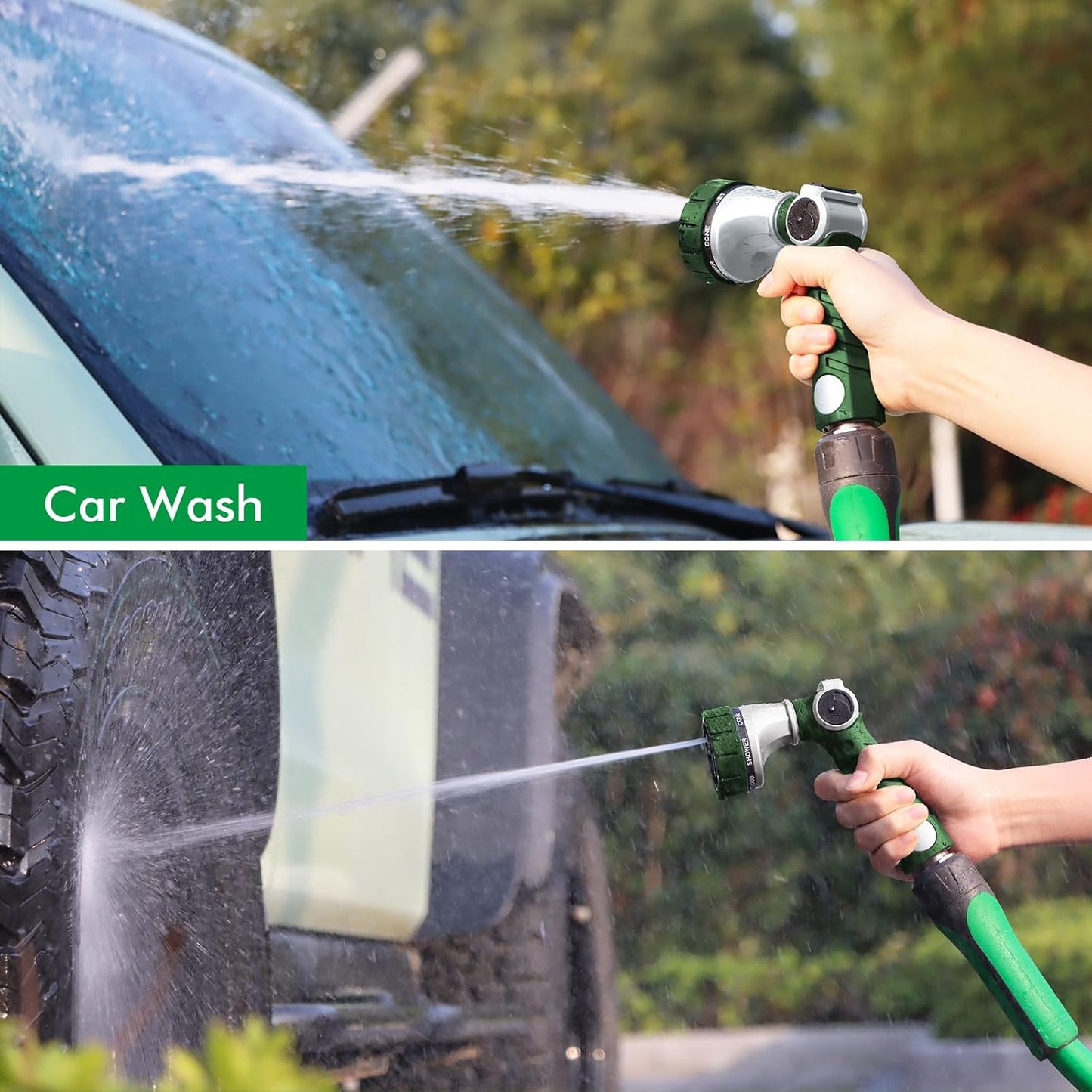 RESTMO Heavy Duty Hose Nozzle, Metal Garden Water Hose Sprayer with 7 Watering Patterns, Thumb Control, On Off Valve, High Pressure Nozzle Sprayer for Watering Plants, Car and Pet Washing, Green