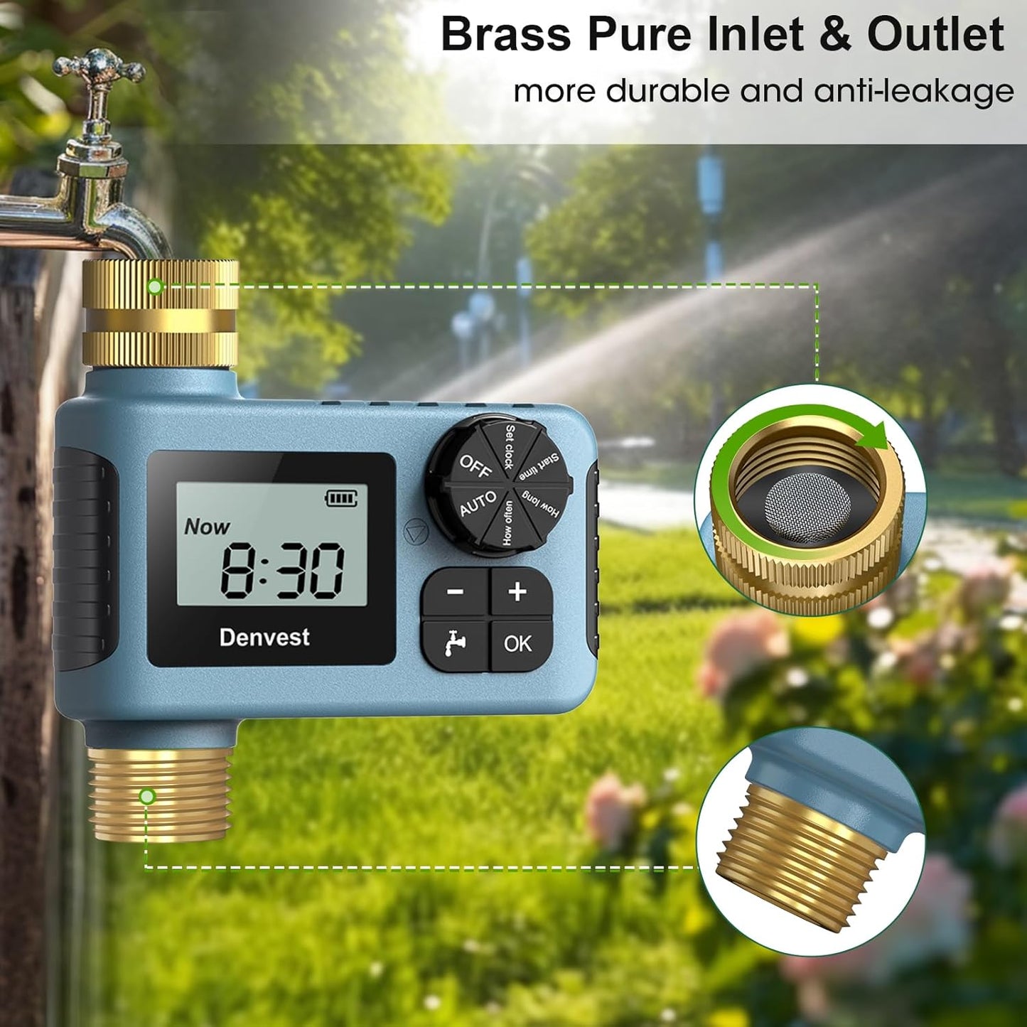 Hose Timer with Brass Inlet & Outlet, Water Timer for Garden Hose Faucet, Sprinkler Timers Outdoor, Irrigation Timers with Rain Delay/Manual for Garden/Outdoor Hose, Yard, Lawns, 1 Outlet