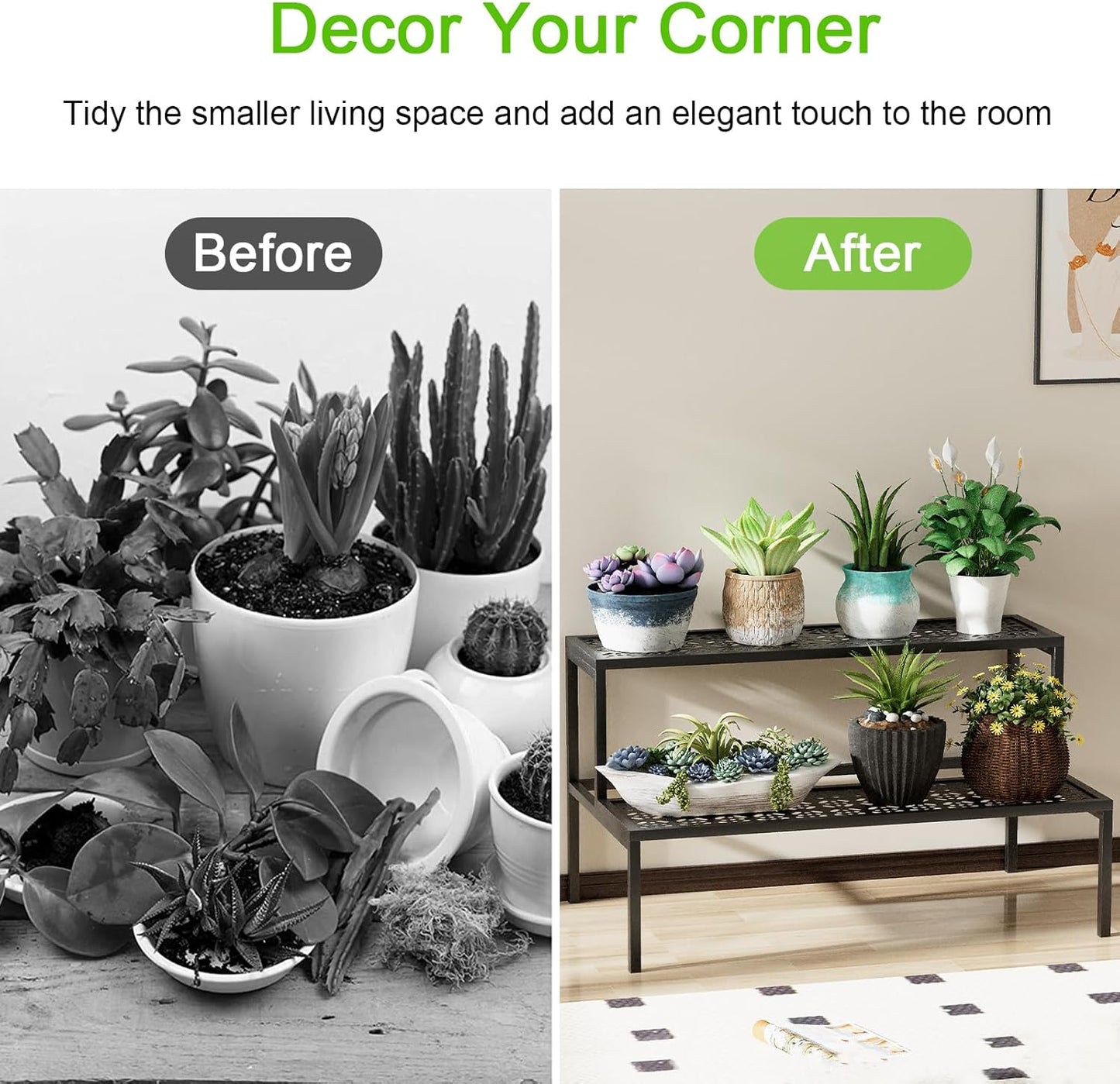 aboxoo Metal Plant Stand 2 Tier Potted Multiple Flower Pot Holder Plant Shelf Indoor Plants Multiple,Outdoor Heavy Duty Planter Display Shelving Unit for Patio Garden Corner Balcony(Black)