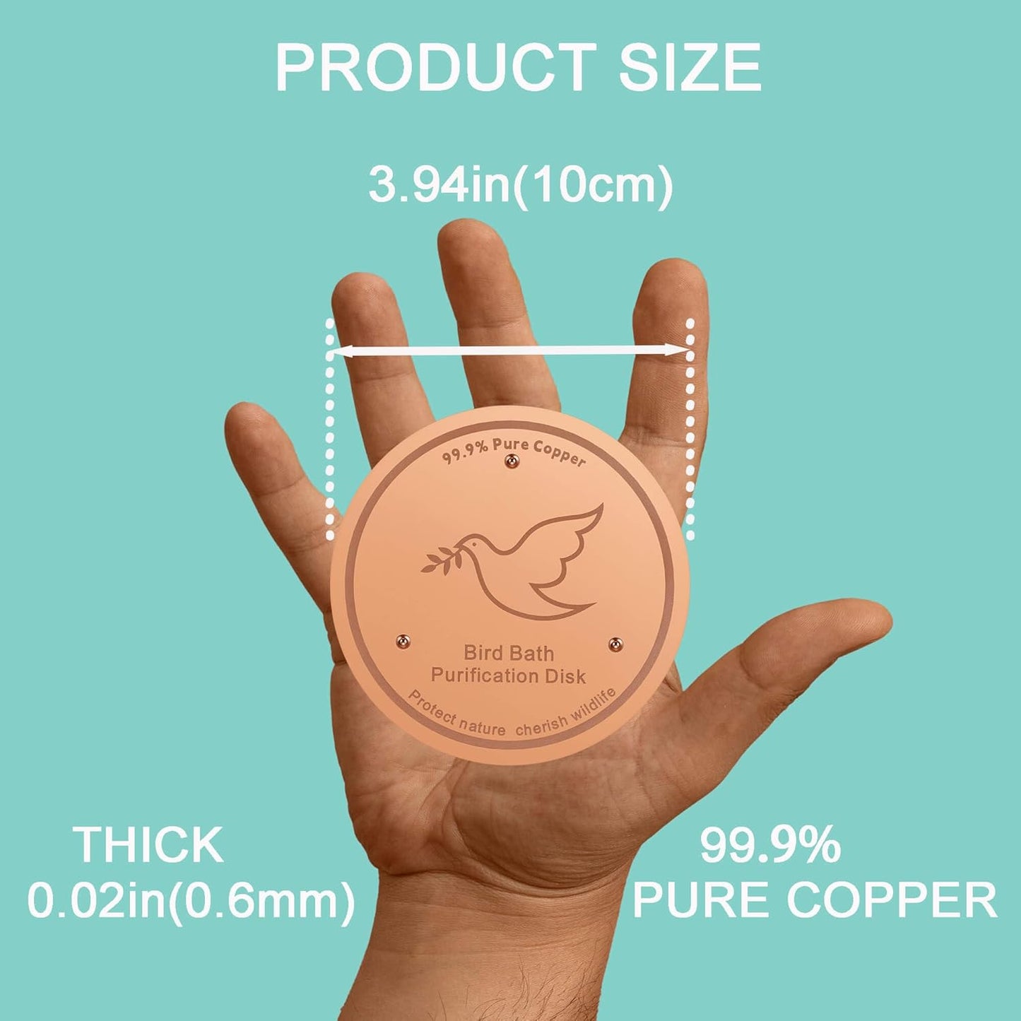 2Pack Bird Bath Copper Purification Disk | 0.6mm Reinforced 99.9% Pure Copper | Universal Fit for Outdoor Birdbaths(Birdbath Copper 2 Pack)